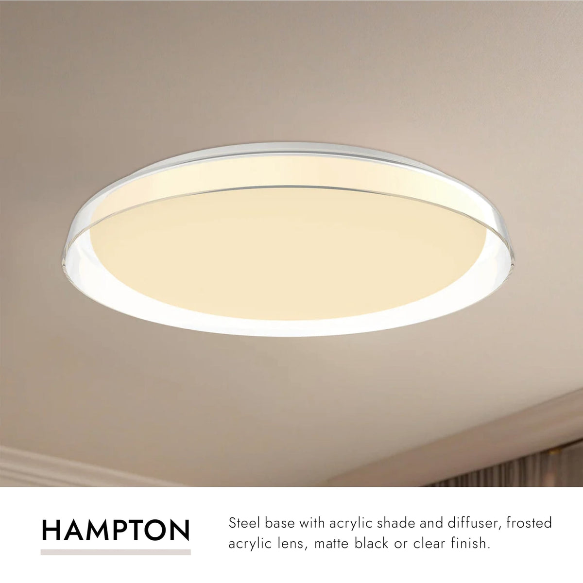 Kuzco Hampton 21 inch LED flush mount ceiling light in clear finish