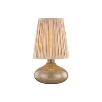 Clementine table lamp by Hudson Valley with a pleated wheat linen fabric shade and ceramic base.