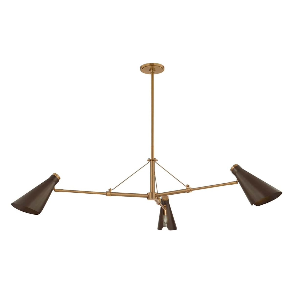 Andersen three-light chandelier by Hudson Valley with patina brass and bronze finish