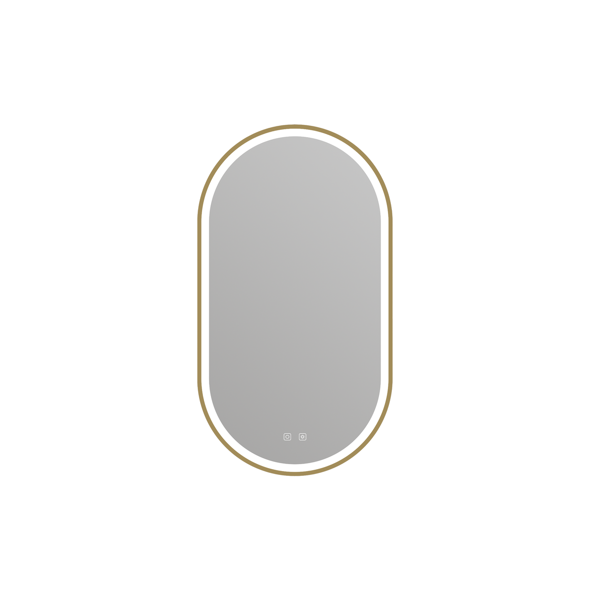Wall-mounted mirror with gold frame on a white background