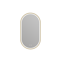 Wall-mounted mirror with gold frame on a white background