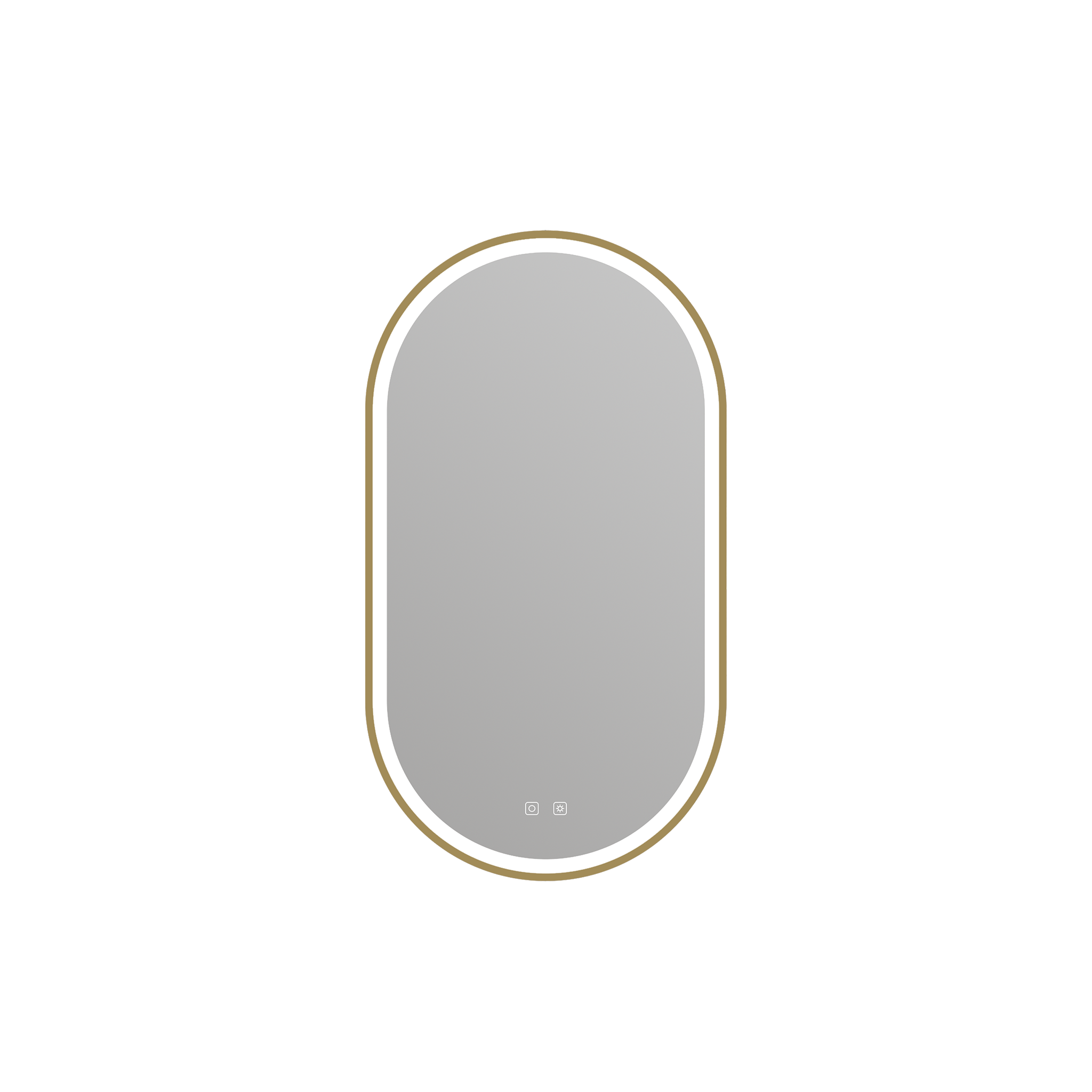 Wall-mounted mirror with gold frame on a white background