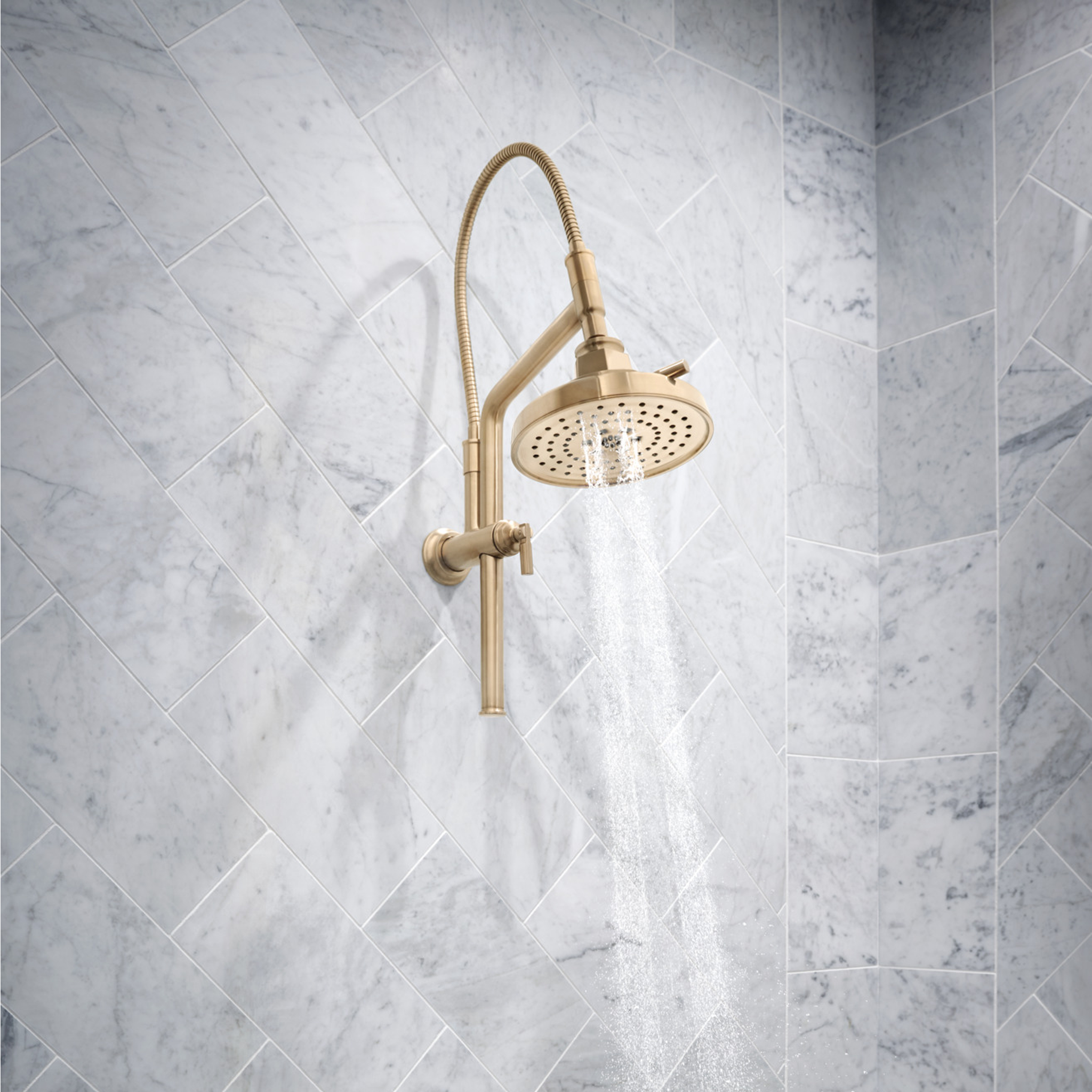Invari® H2Okinetic® Round Multi-Function Showerhead in Polished Gold finish by Brizo