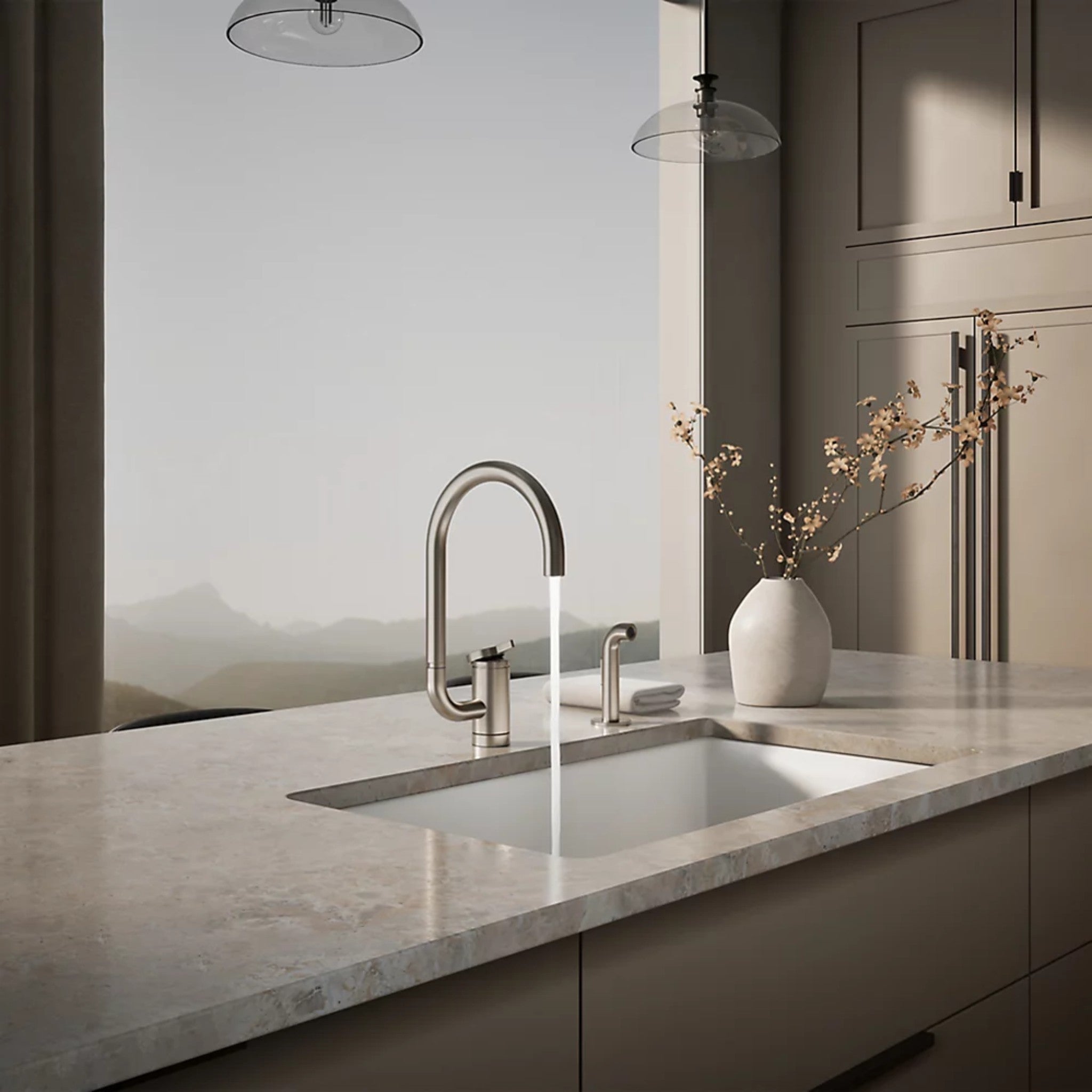 COMPONENTS® SINGLE-HANDLE KITCHEN SINK FAUCET WITH TWO-FUNCTION EXTENDED-REACH ARC SPOUT AND SIDE SPRAYER - robinsonco.ca