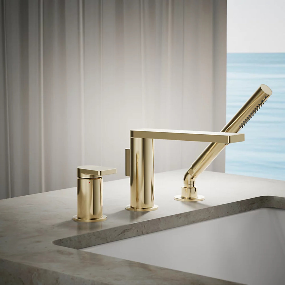 COMPOSED DECK MOUNT BATH FAUCET WITH HANDSHOWER - robinsonco.ca
