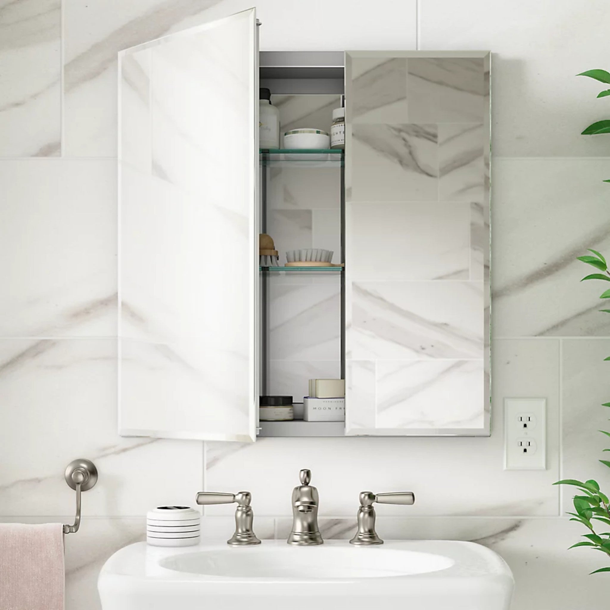 25 X 26 INCHES ALUMINUM TWO-DOOR MEDICINE CABINET WITH MIRRORED DOORS AND BEVELED EDGES - robinsonco.ca