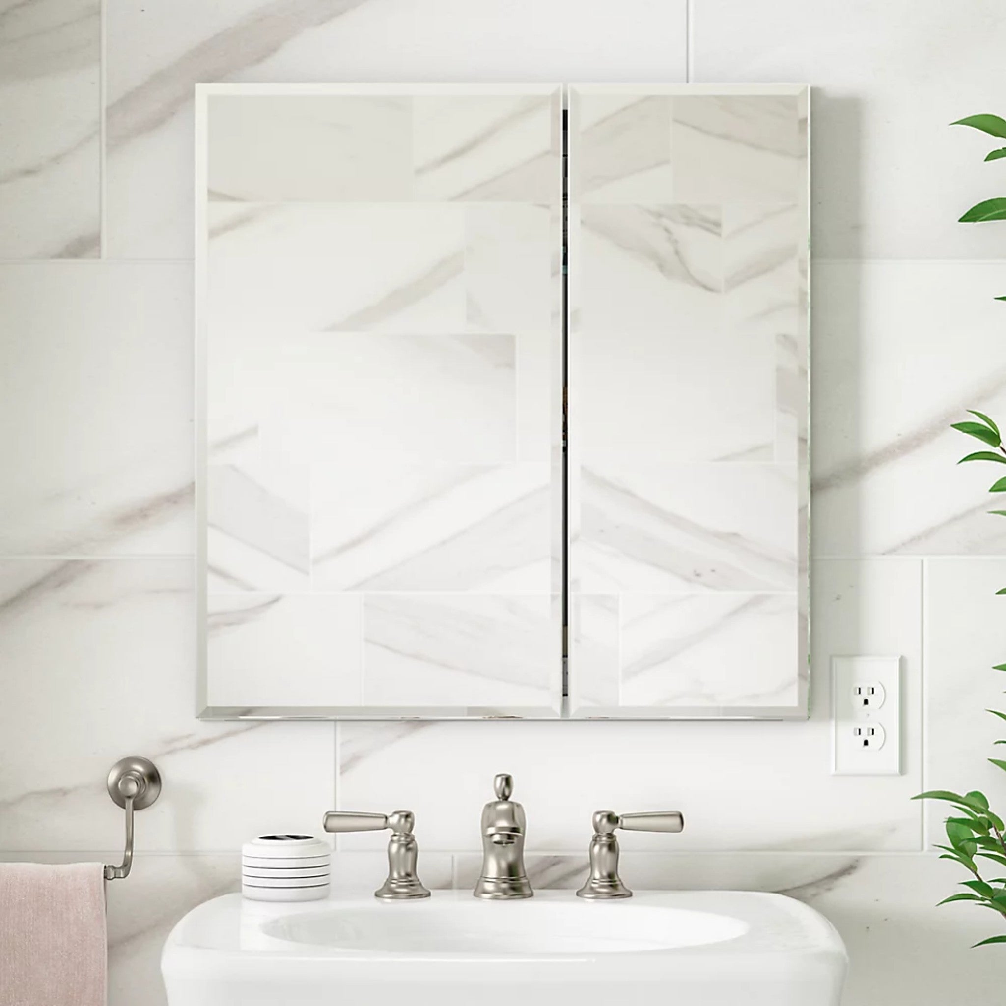 25 X 26 INCHES ALUMINUM TWO-DOOR MEDICINE CABINET WITH MIRRORED DOORS AND BEVELED EDGES - robinsonco.ca