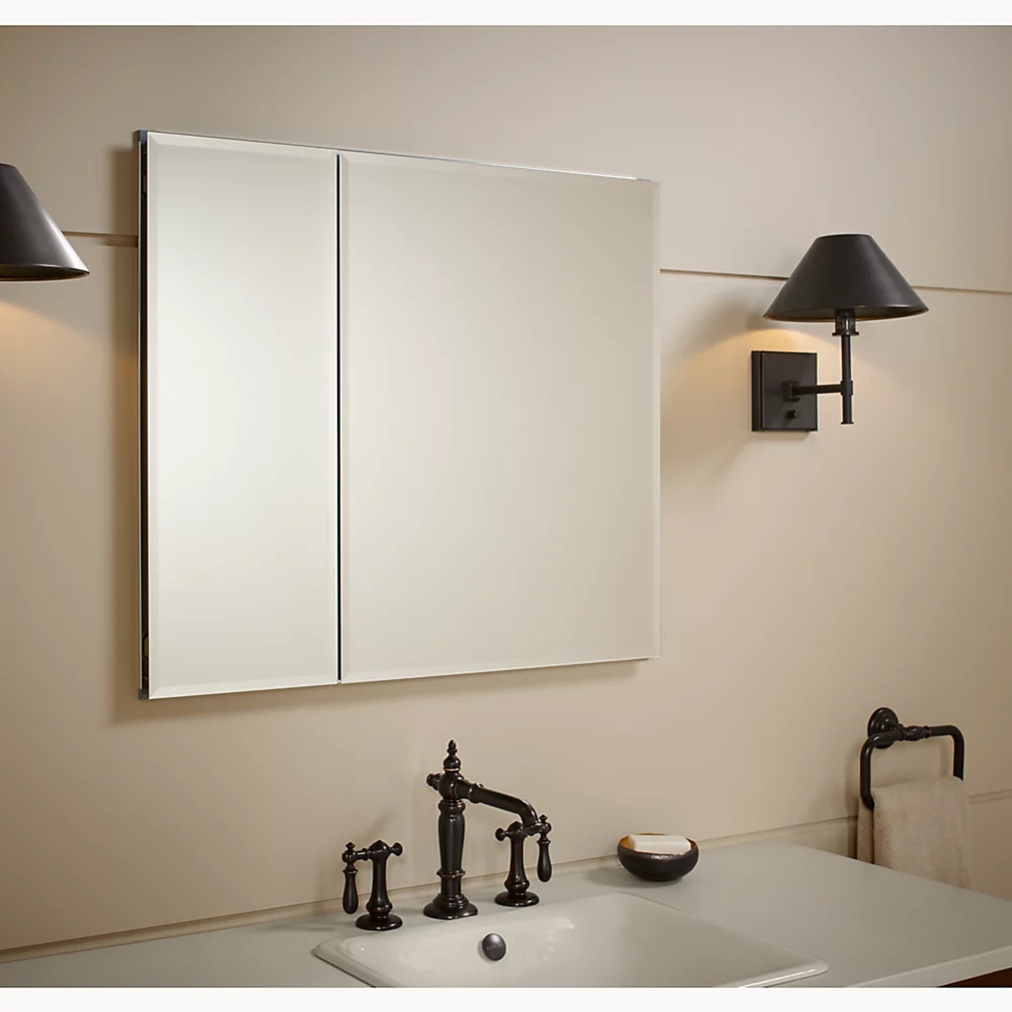 30 X 26 INCHES ALUMINUM TWO-DOOR MEDICINE CABINET WITH MIRRORED DOORS AND BEVELED EDGES - robinsonco.ca