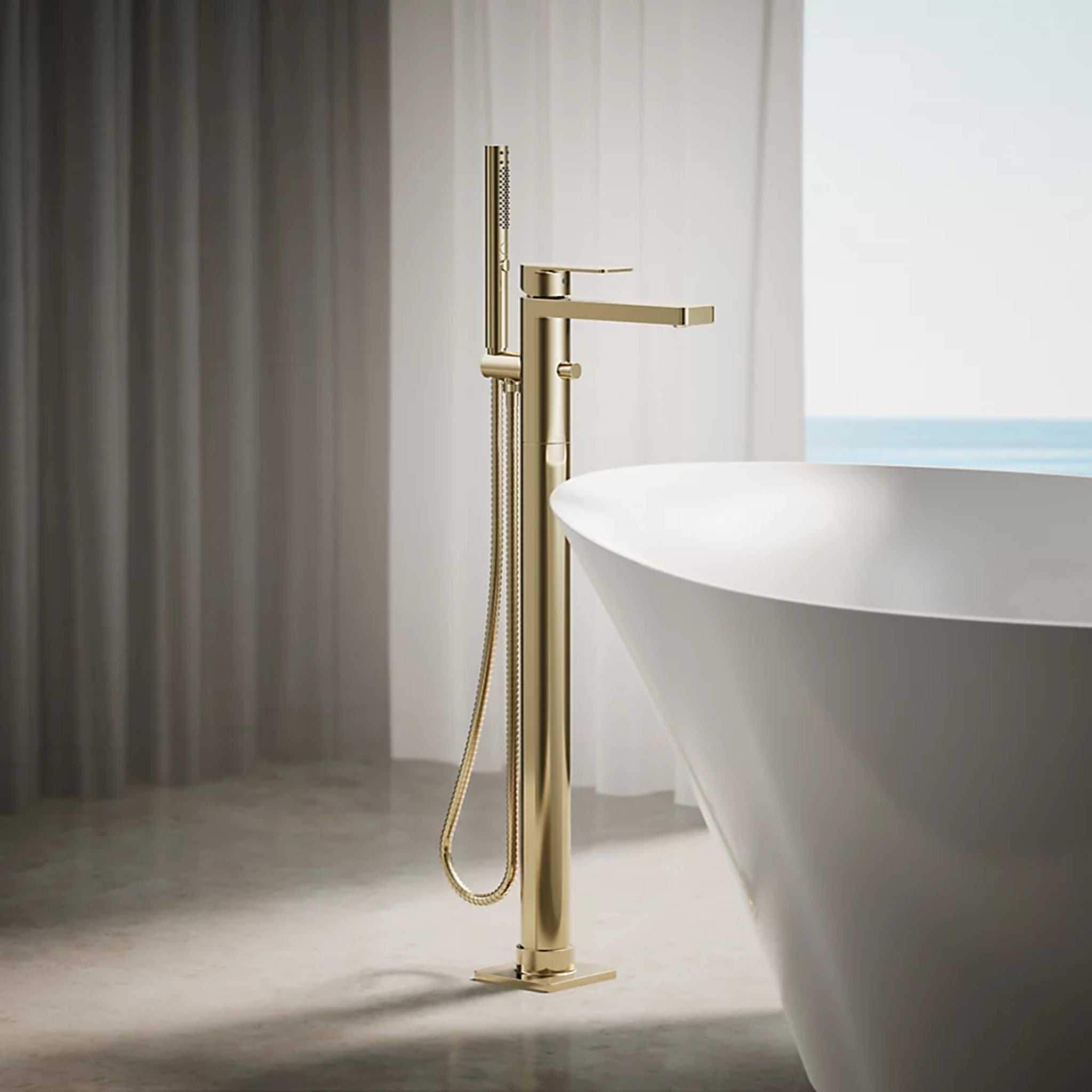 PARALLEL FLOOR MOUNT BATH FILLER TRIM WITH HANDSHOWER - robinsonco.ca