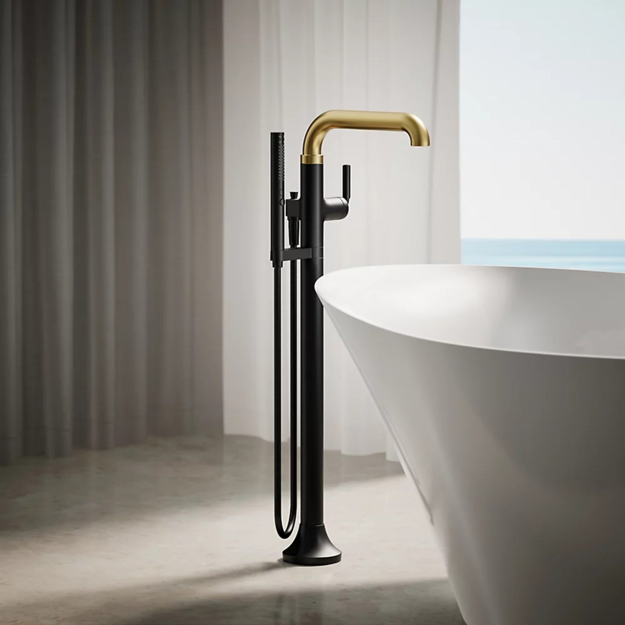 TONE FLOOR MOUNT BATH FILLER TRIM WITH HANDSHOWER - robinsonco.ca