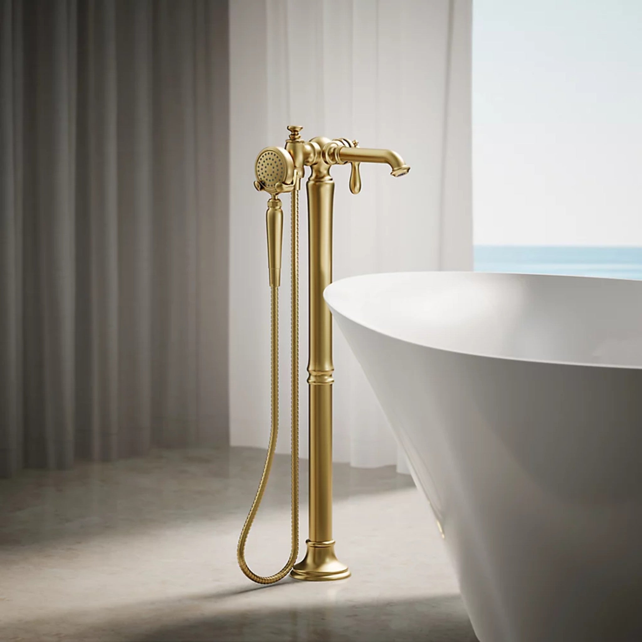 ARTIFACTS FLOOR MOUNT BATH FILLER TRIM WITH HANDSHOWER - robinsonco.ca