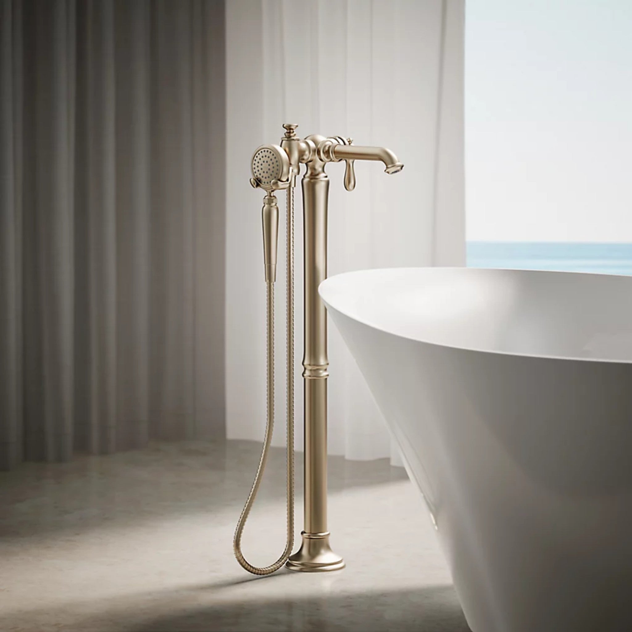ARTIFACTS FLOOR MOUNT BATH FILLER TRIM WITH HANDSHOWER - robinsonco.ca