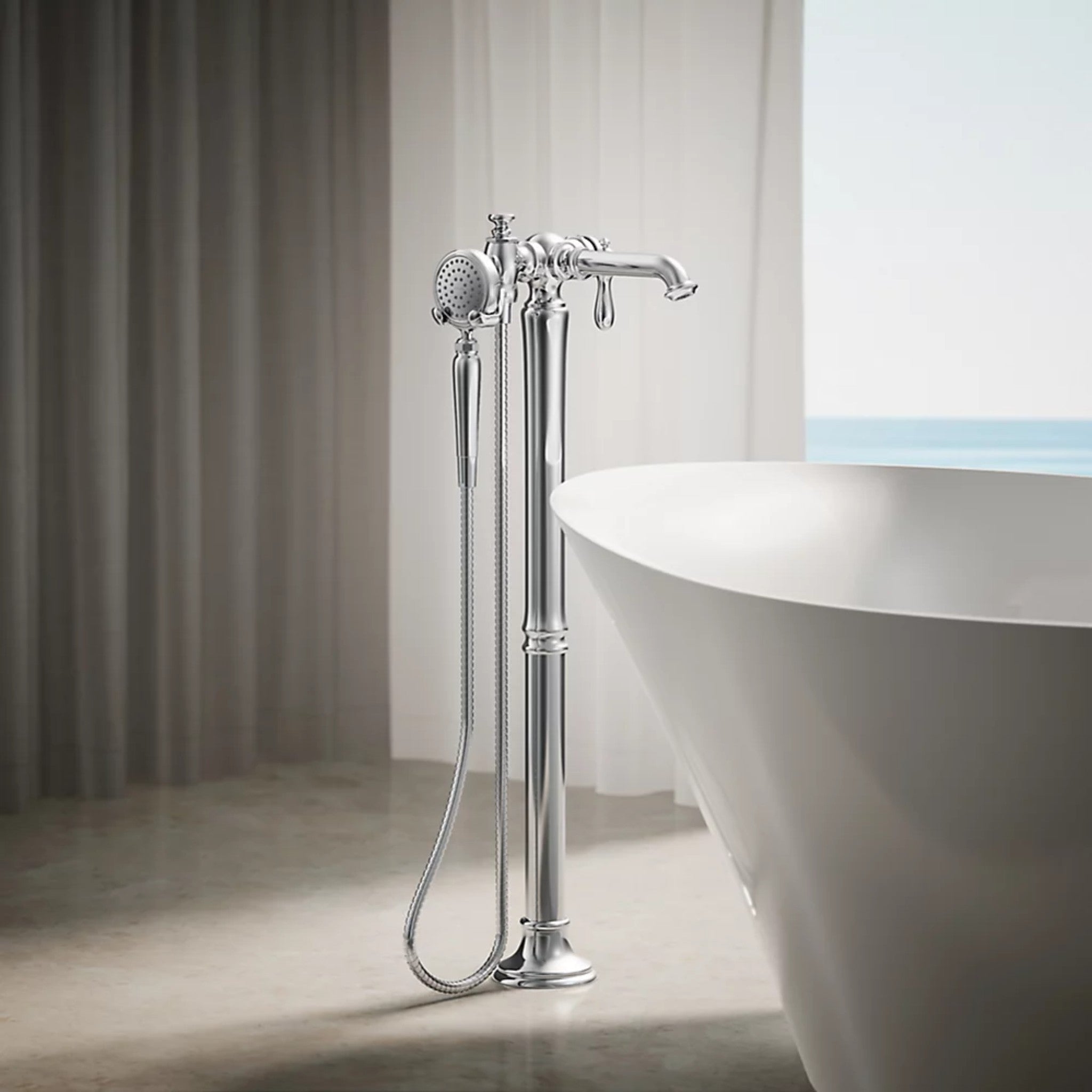 ARTIFACTS FLOOR MOUNT BATH FILLER TRIM WITH HANDSHOWER - robinsonco.ca
