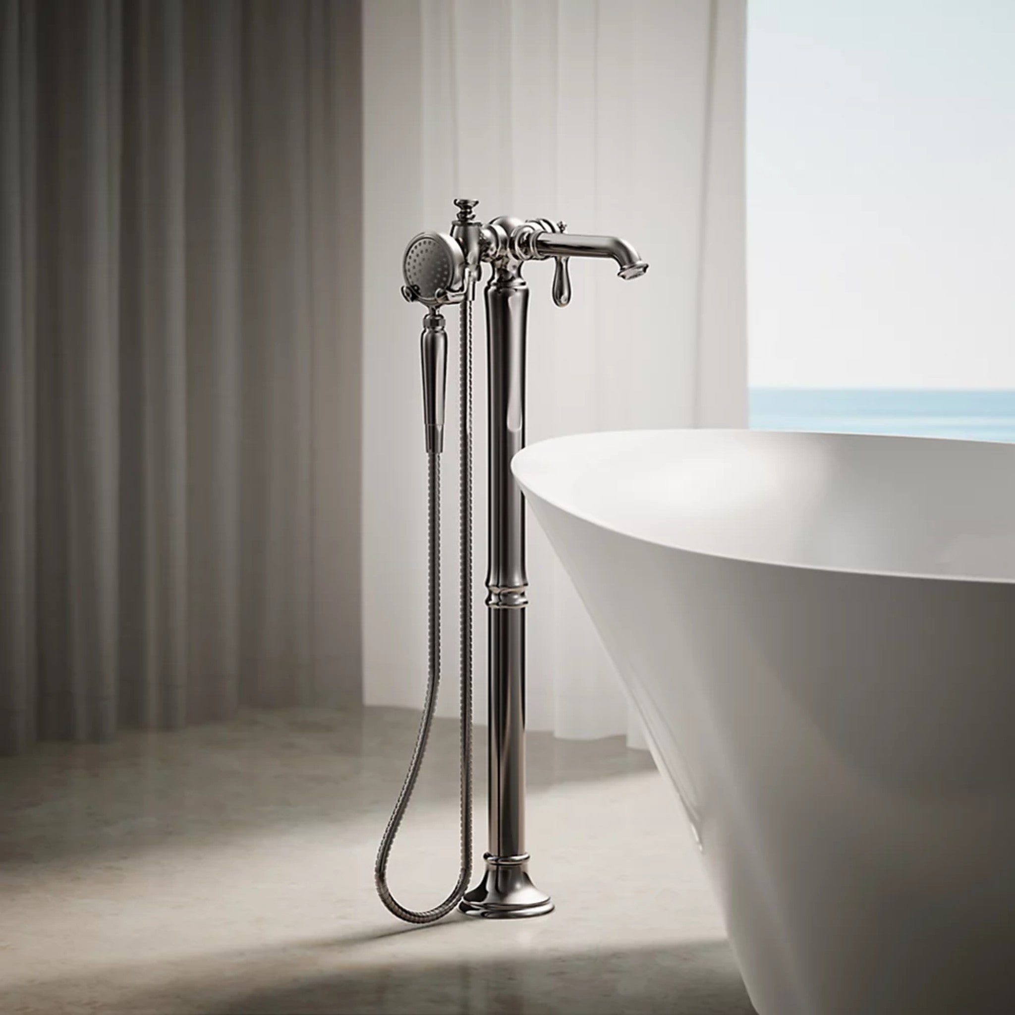 ARTIFACTS FLOOR MOUNT BATH FILLER TRIM WITH HANDSHOWER - robinsonco.ca