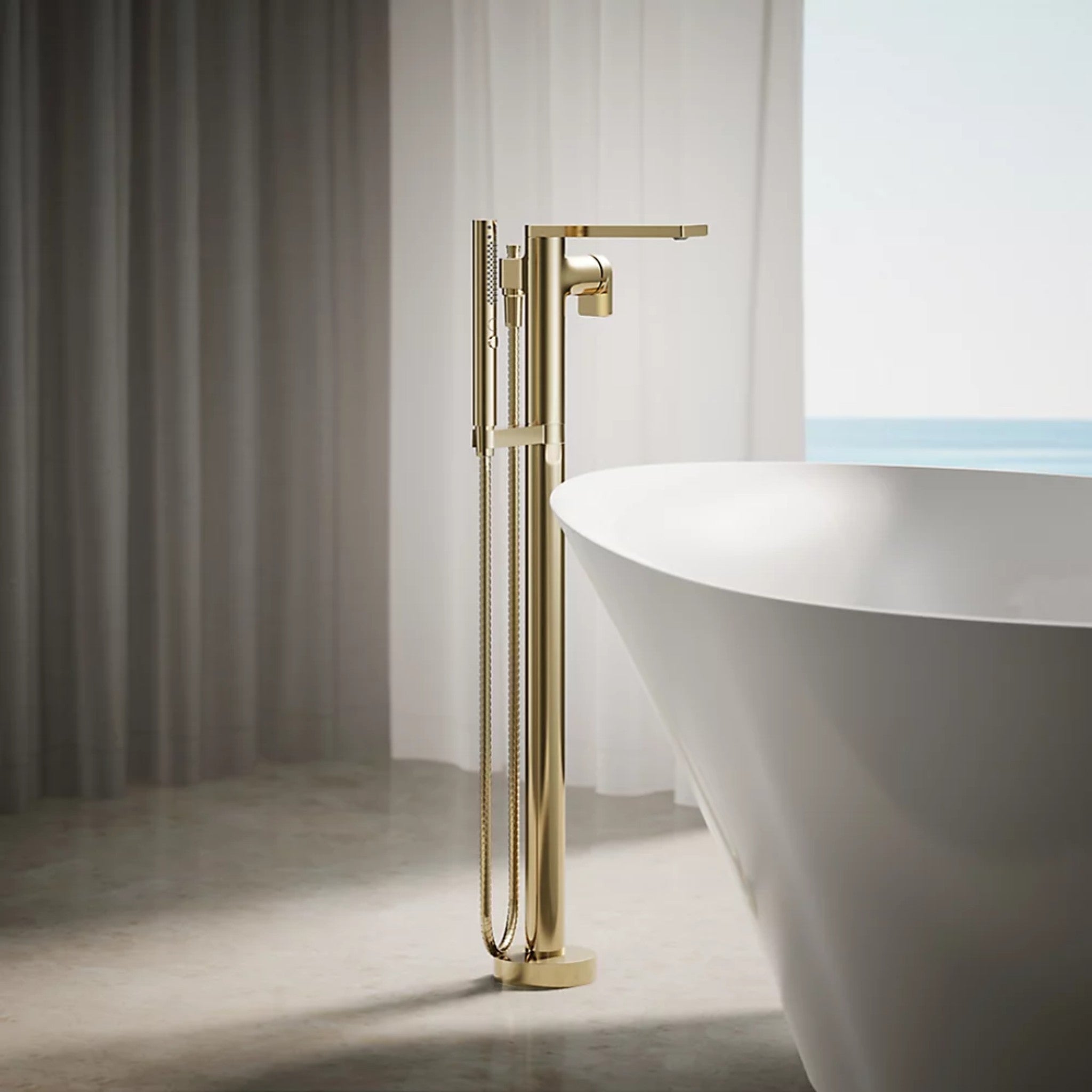 COMPOSED FLOOR MOUNT BATH FILLER TRIM WITH HANDSHOWER - robinsonco.ca