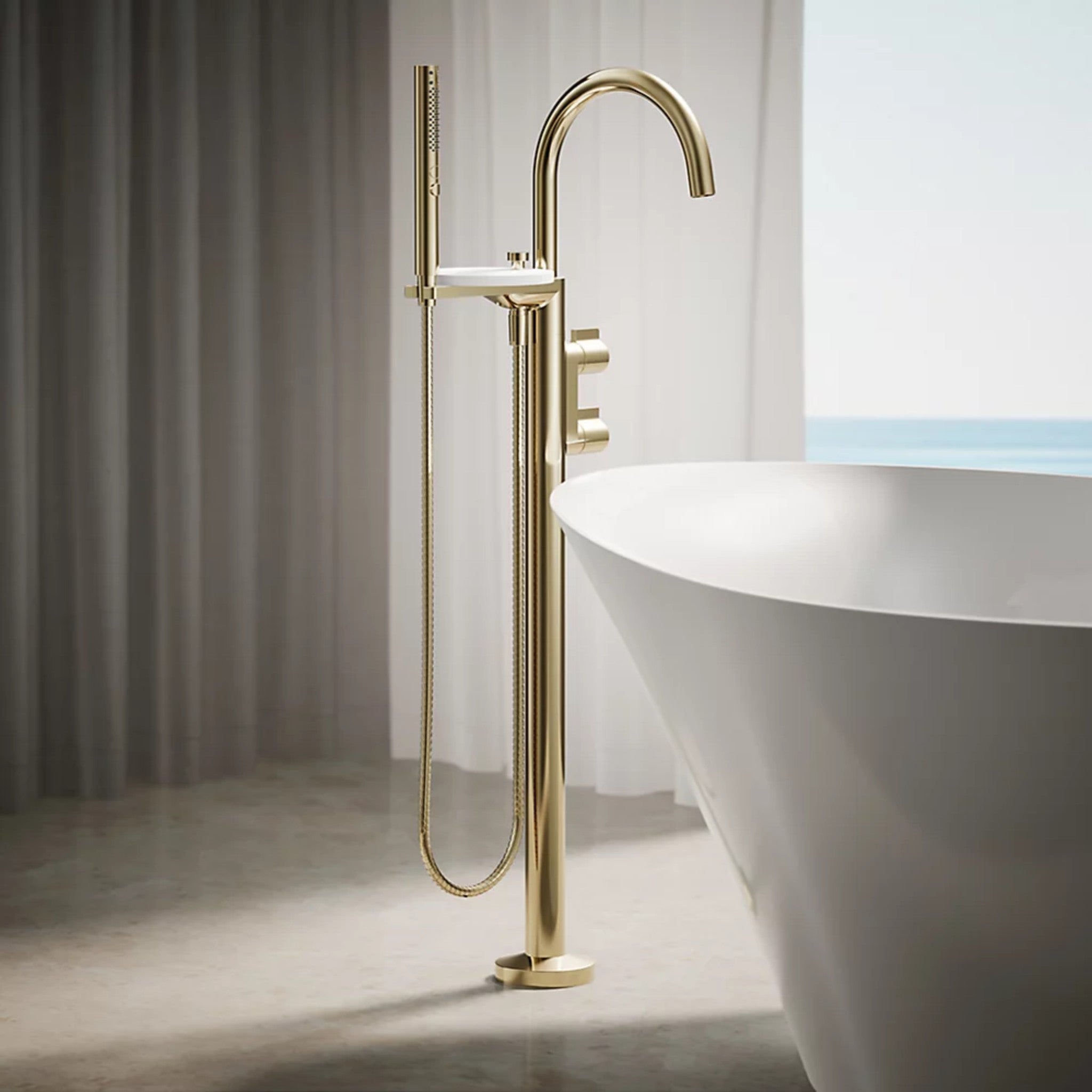 COMPONENTS FLOOR MOUNT BATH FILLER TRIM WITH LEVER HANDLES AND HANDSHOWER - robinsonco.ca
