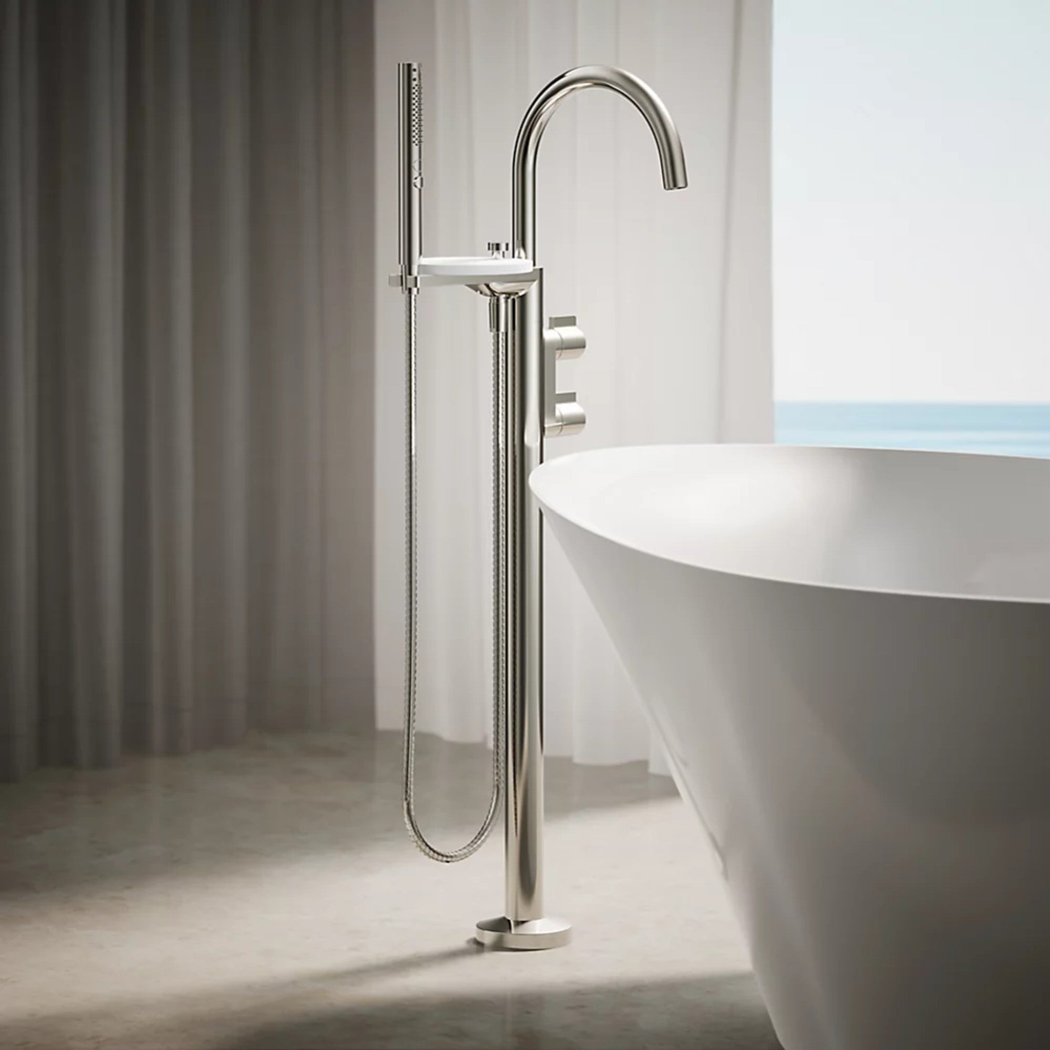 COMPONENTS FLOOR MOUNT BATH FILLER TRIM WITH LEVER HANDLES AND HANDSHOWER - robinsonco.ca