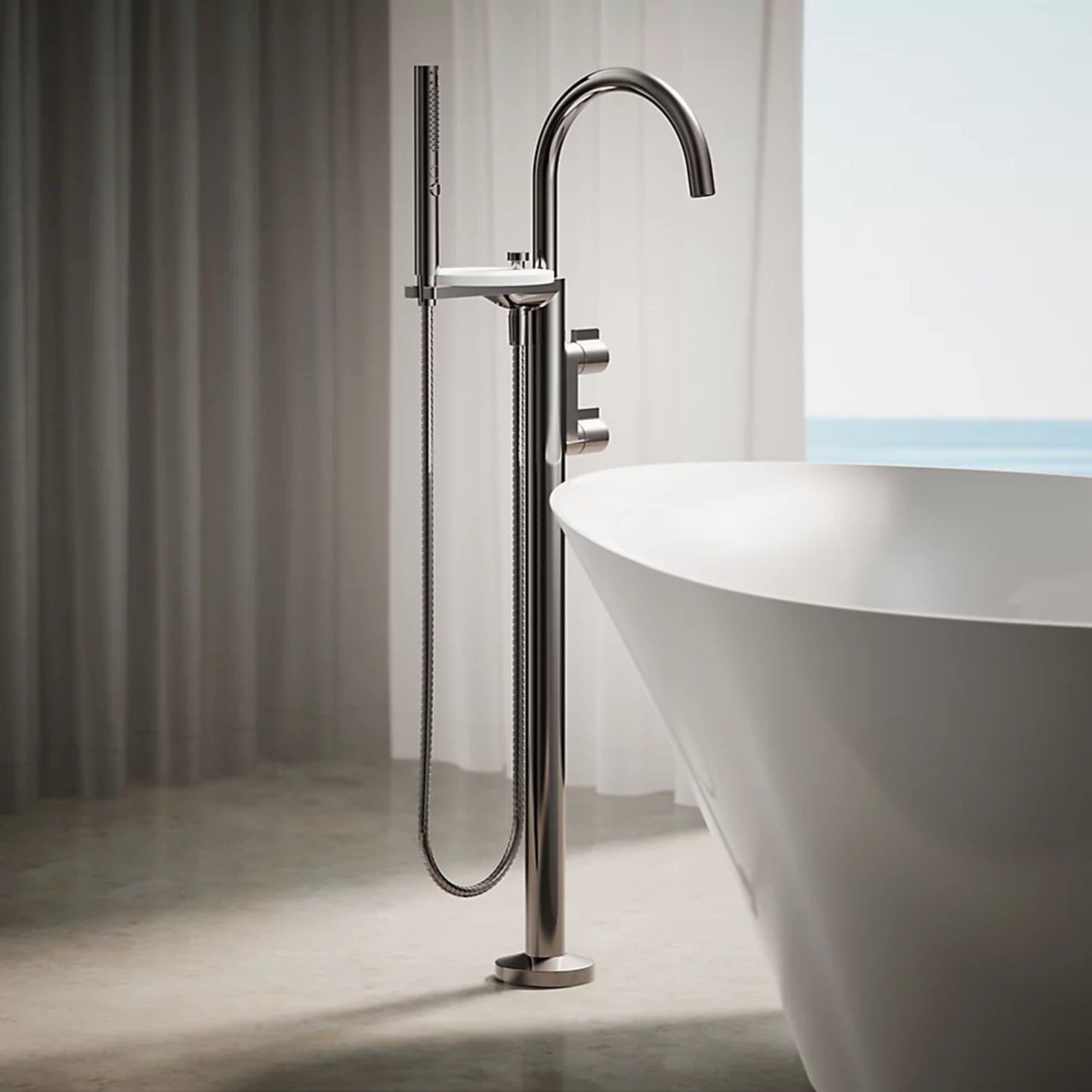 COMPONENTS FLOOR MOUNT BATH FILLER TRIM WITH LEVER HANDLES AND HANDSHOWER - robinsonco.ca