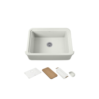 Kohler AUDRINE™ undermount single-bowl farmhouse kitchen sink in dune with accessories
