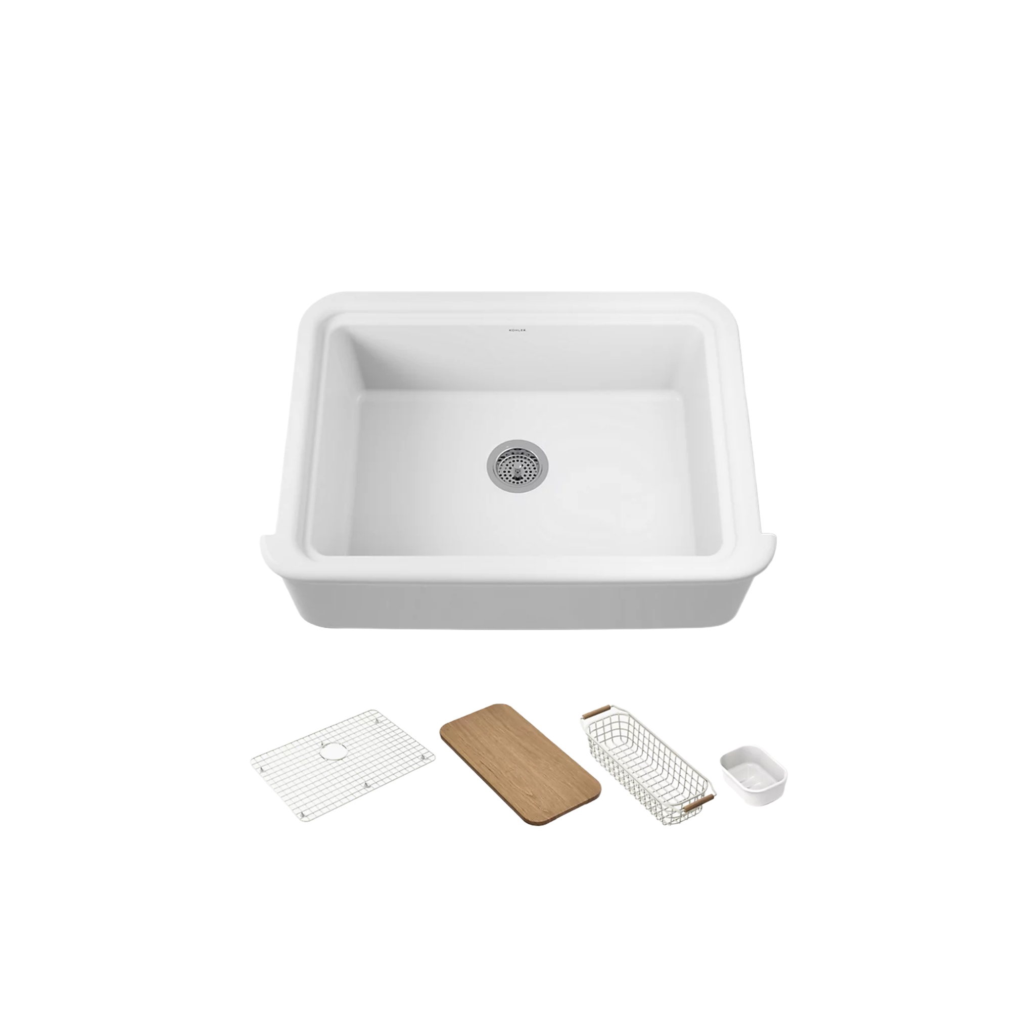 Audrine™ undermount single-bowl farmhouse kitchen sink by Kohler in white