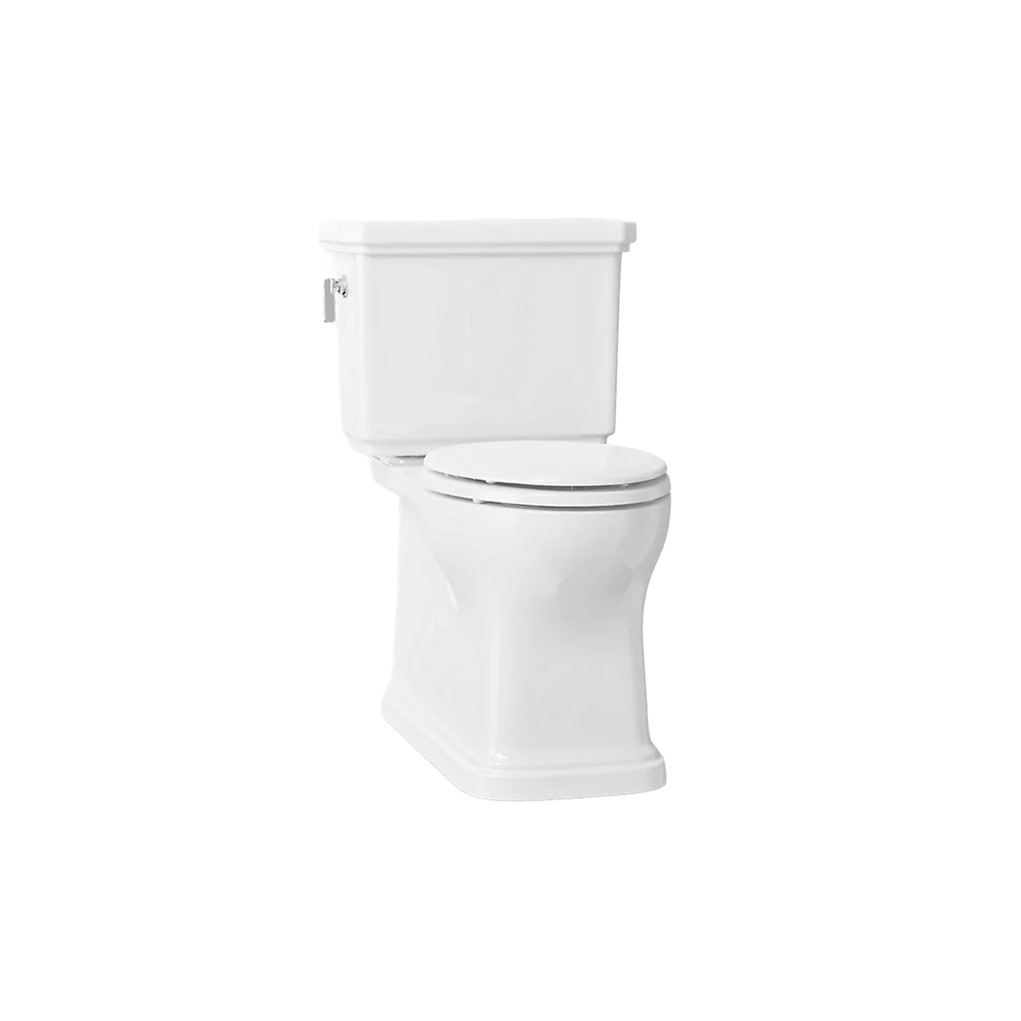 Claude two-piece elongated toilet in white by Kohler with handle on left side