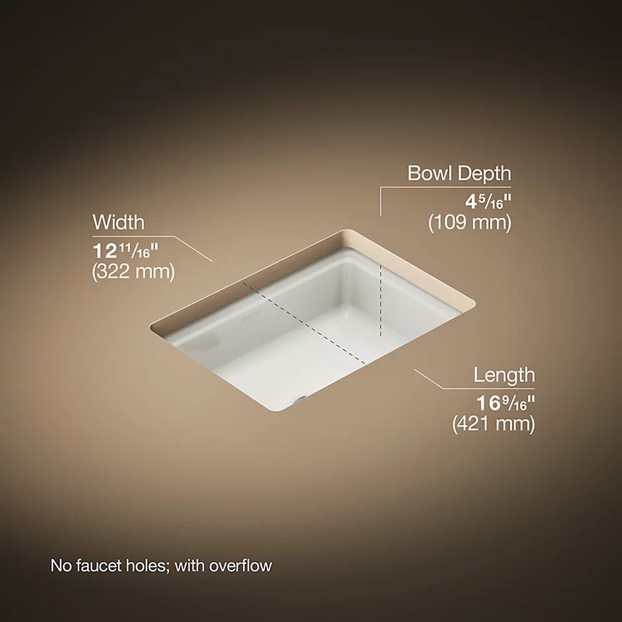 Claude™ undermount bathroom sink by Studio McGee from Kohler with dimensions