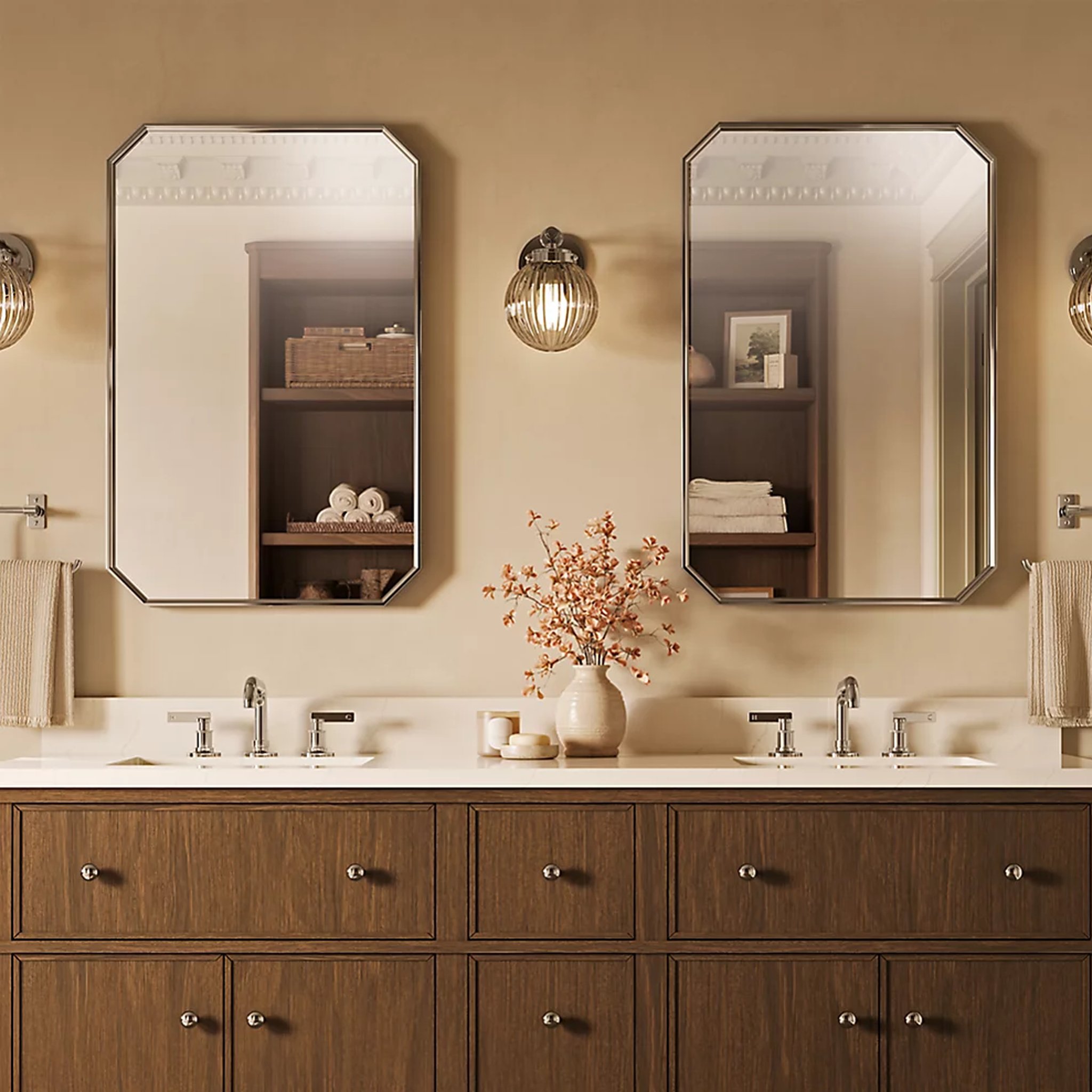 Claude™ rectangular framed mirror by Studio McGee from Kohler in bathroom setting