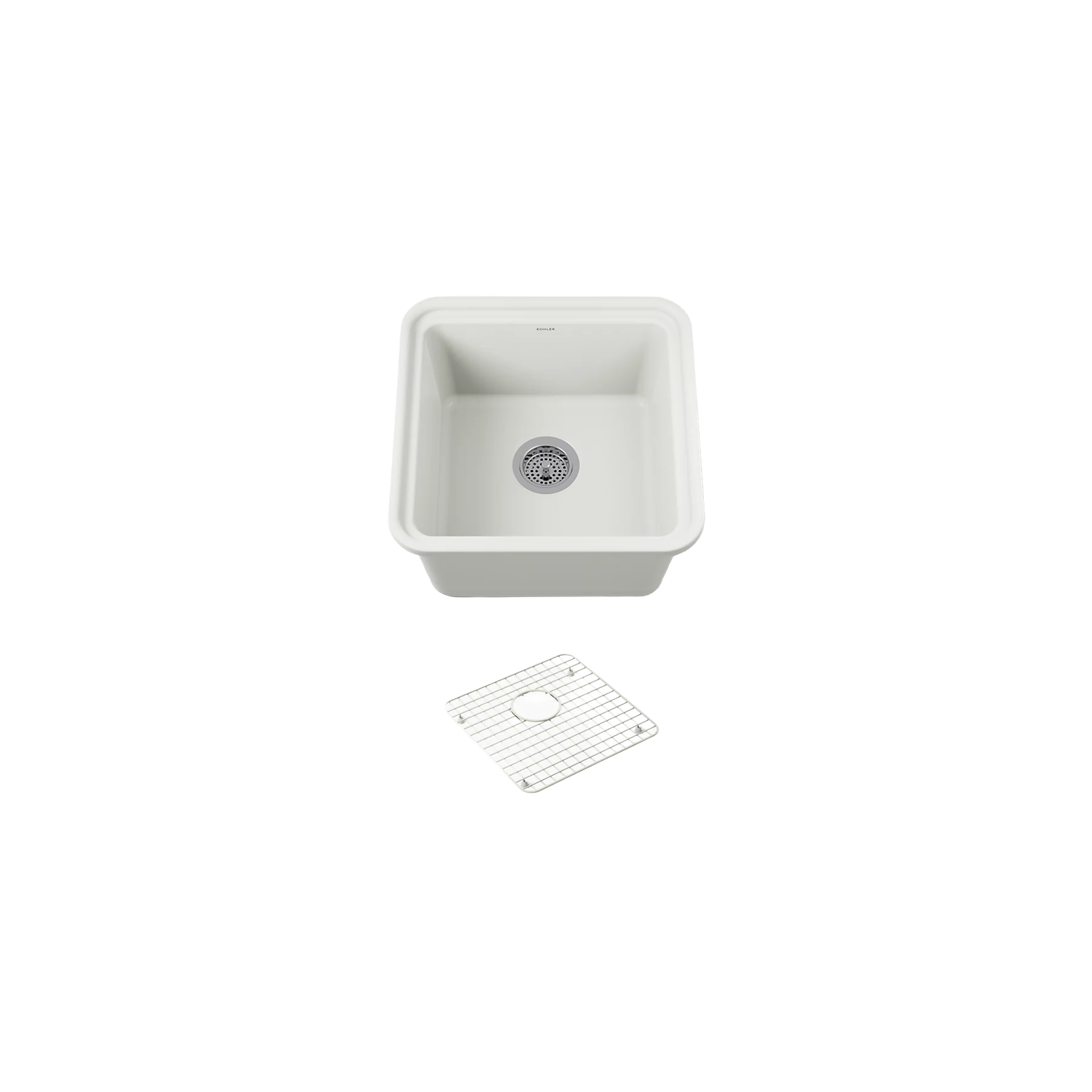 AUDRINE™ undermount bar sink by Kohler in white with drain grid