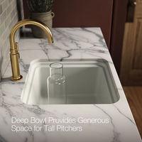 AUDRINE™ undermount bar sink by Kohler in white with gold faucet