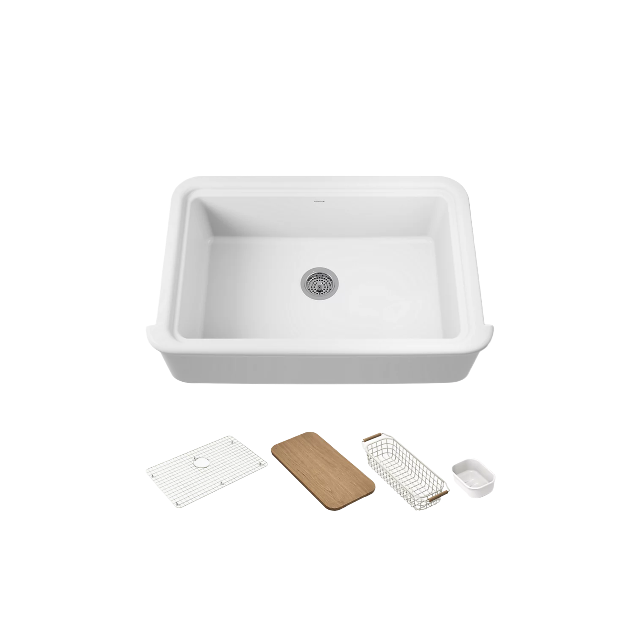 AUDRINE™ undermount single-bowl farmhouse kitchen sink by Kohler in white