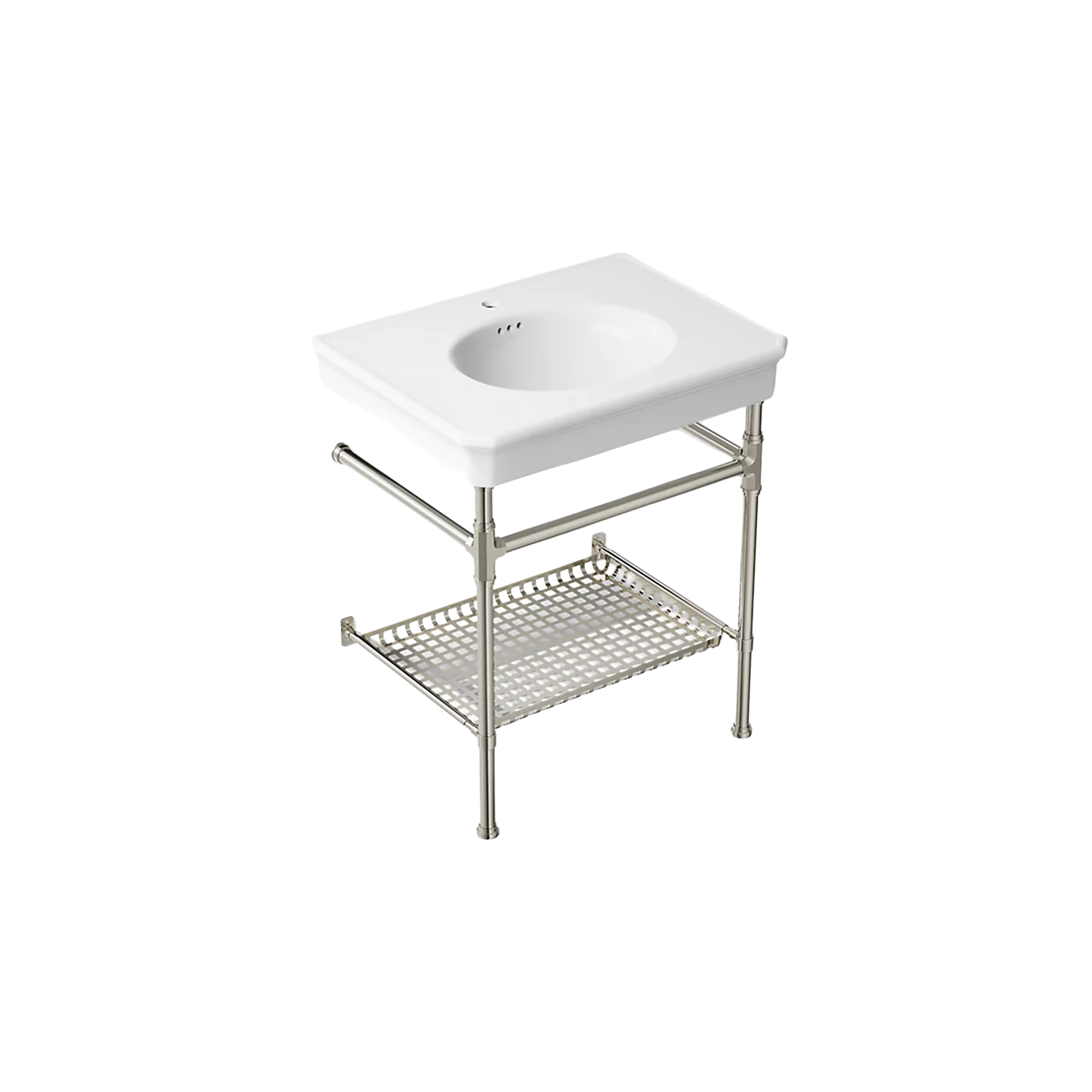 Claude™ Console Table Bathroom Sink by Studio McGee in white with polished nickel frame by Kohler