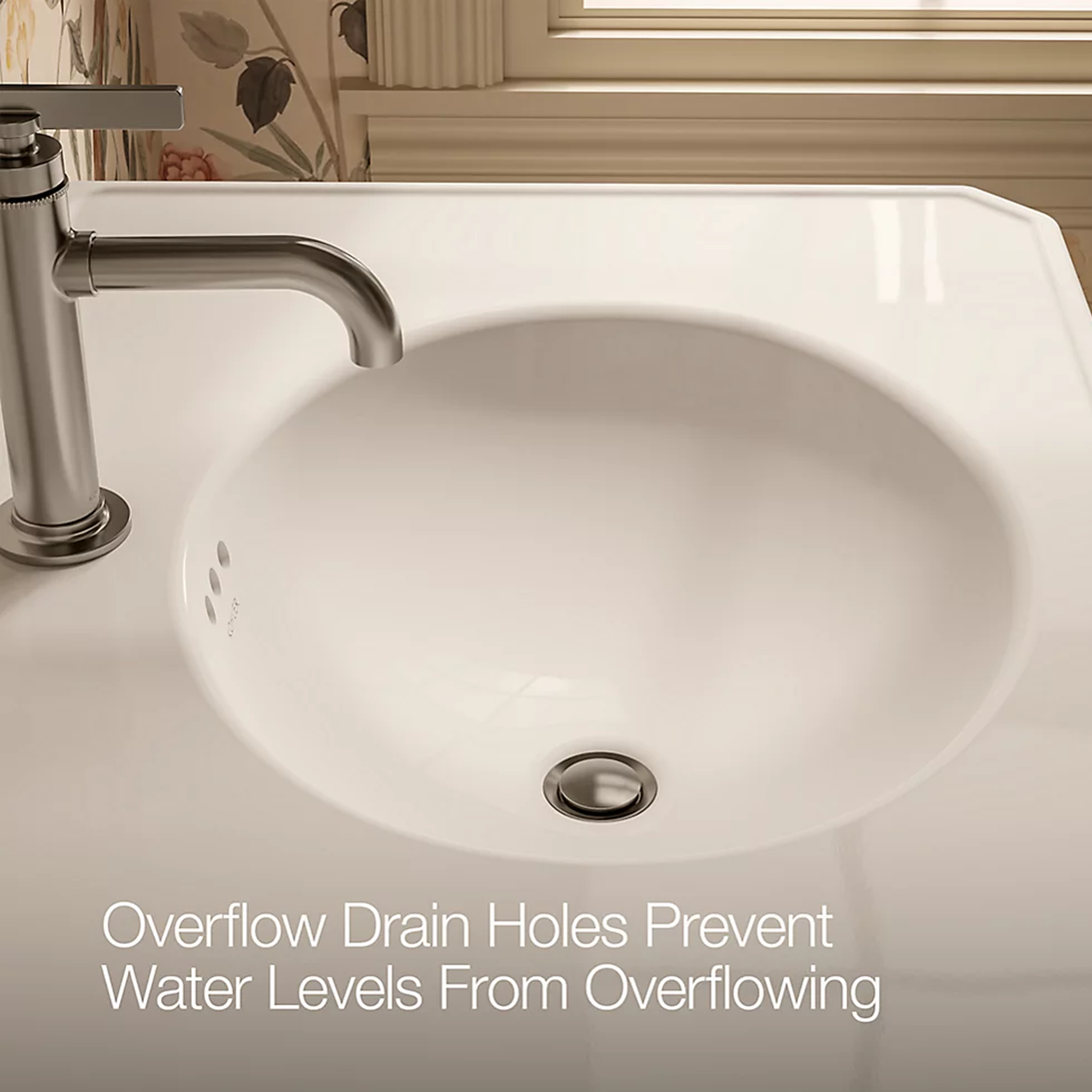 CLAUDE™ Console Table Bathroom Sink by Kohler with overflow drain holes