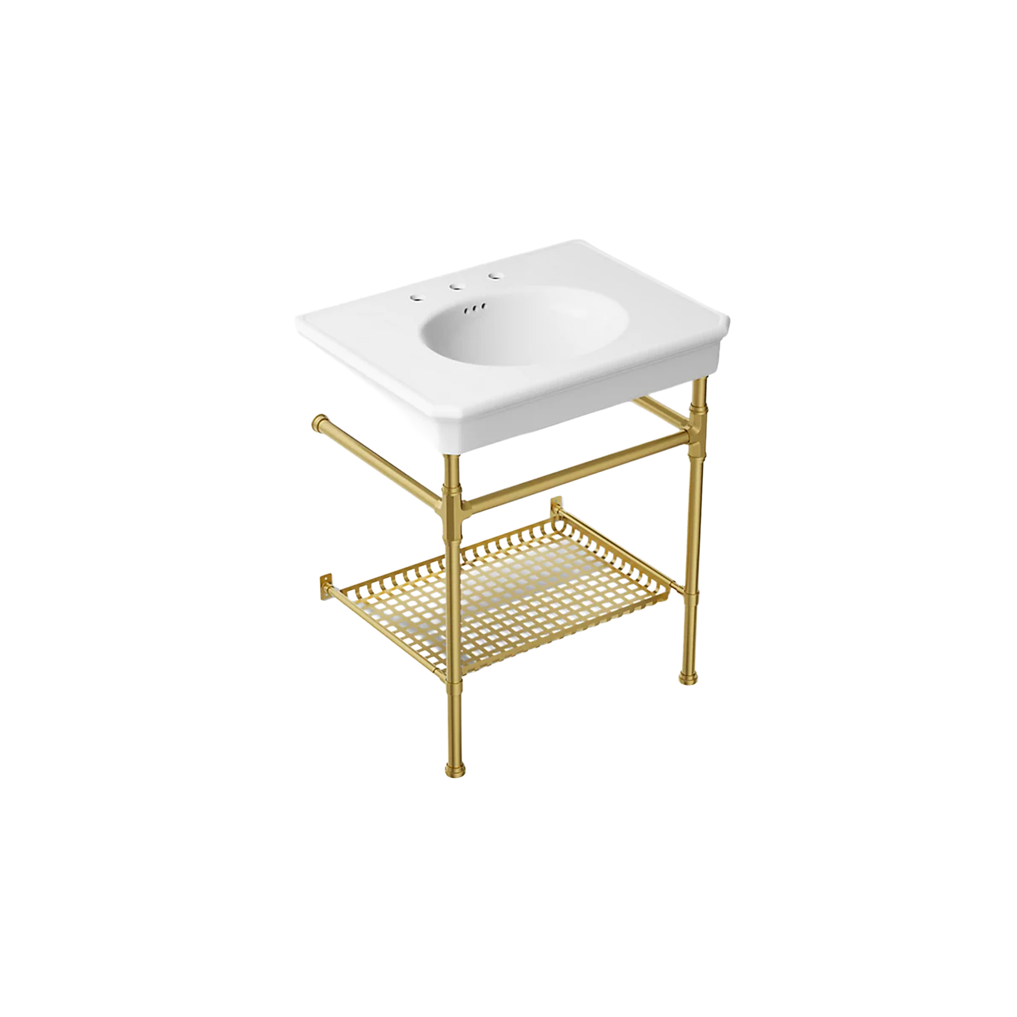 CLAUDE™ Console Table Bathroom Sink by Studio McGee in white with vibrant brushed moderne brass by Kohler