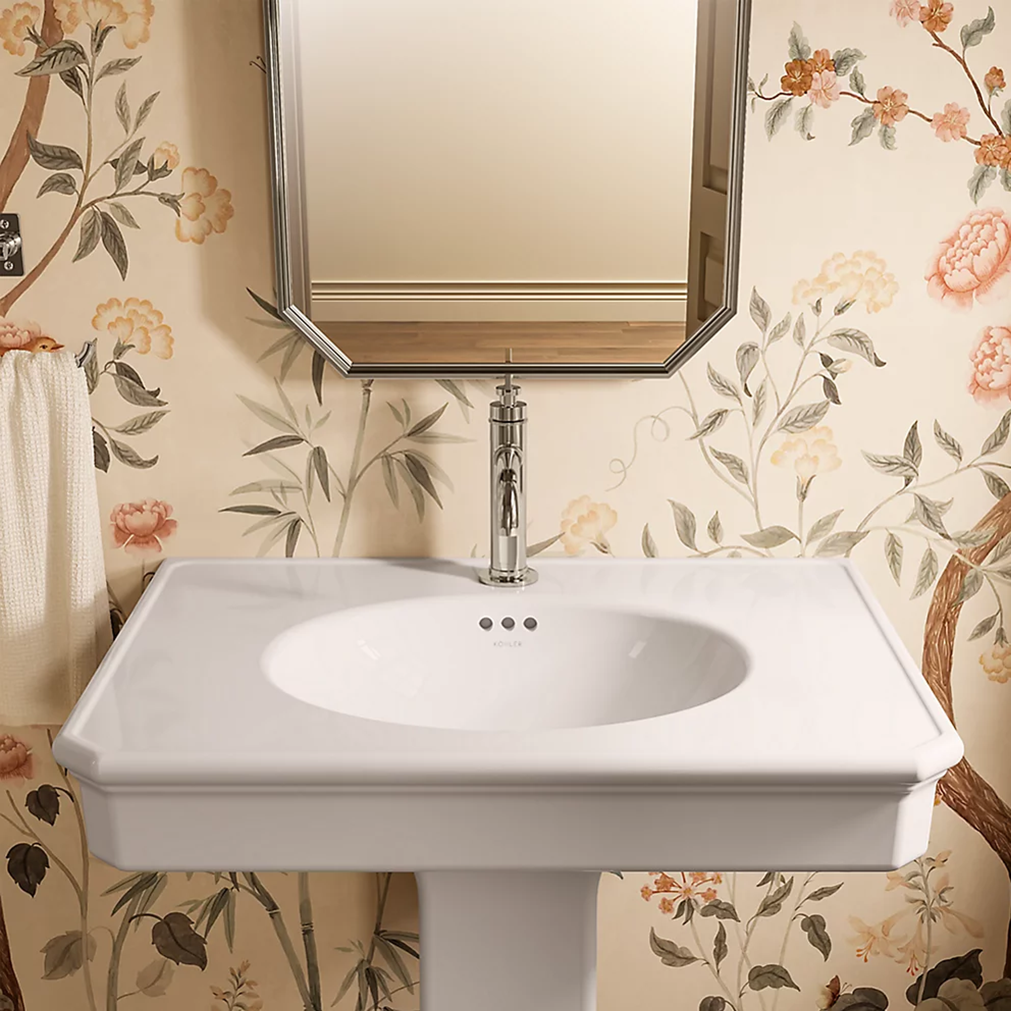Claude pedestal bathroom sink by Studio McGee in white by Kohler