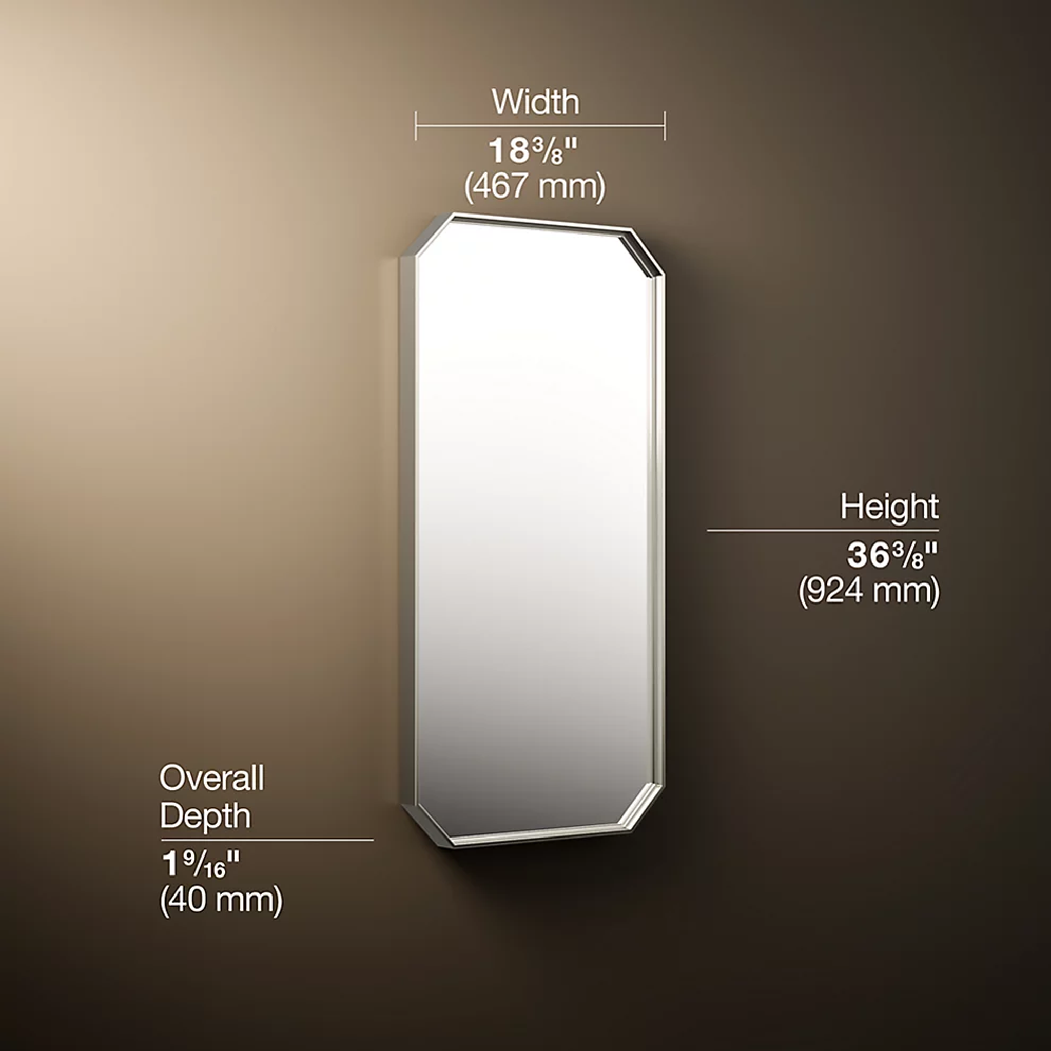 Claude™ rectangular framed mirror by Kohler with dimensions