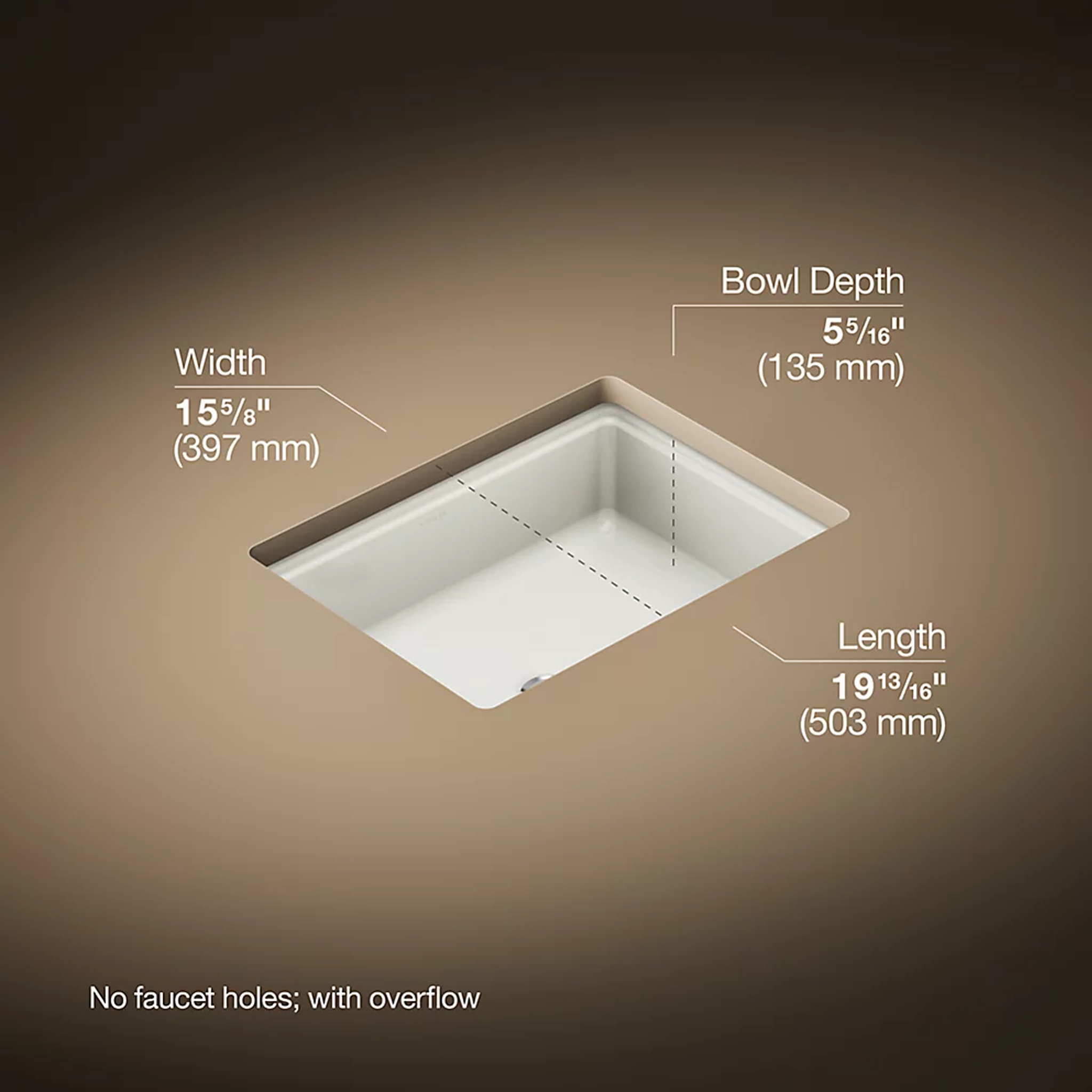 Claude™ undermount bathroom sink by Studio McGee from Kohler with dimensions