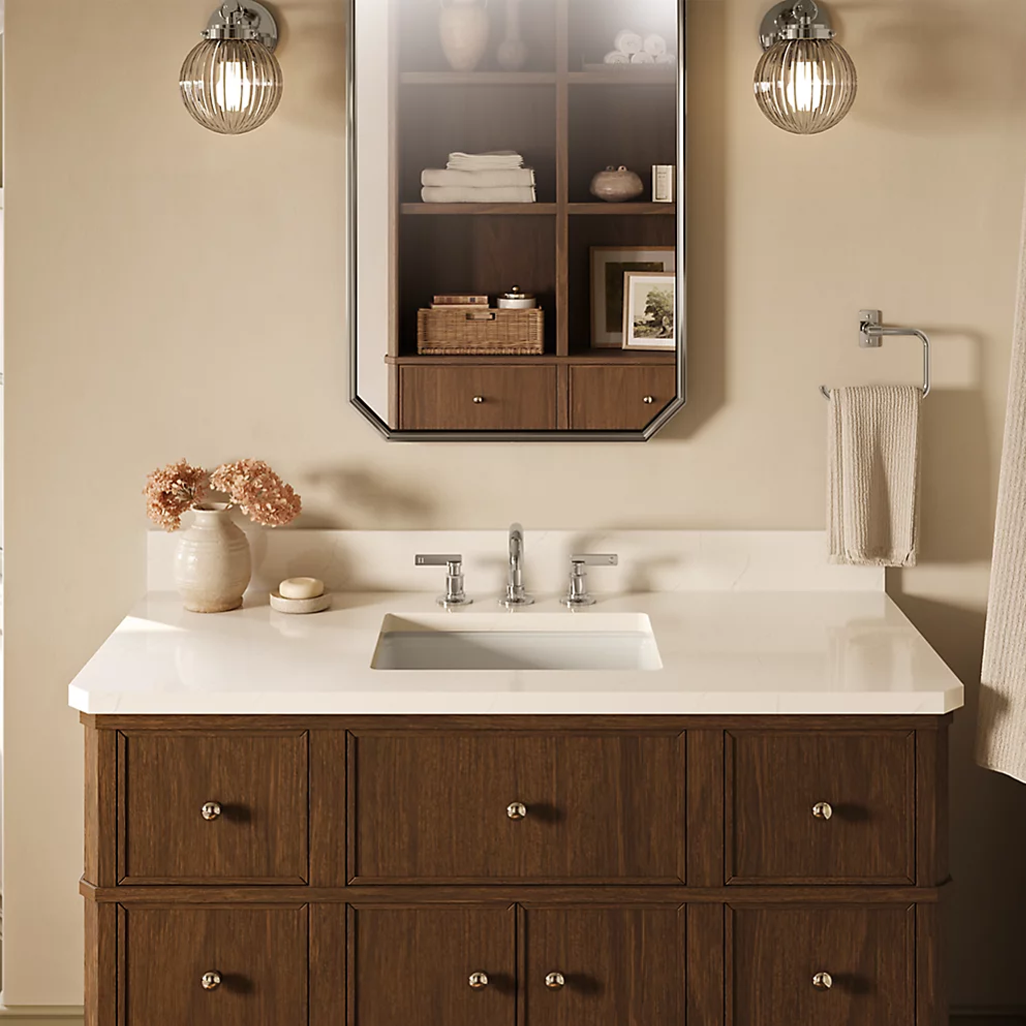 CLAUDE™ undermount bathroom sink by Kohler in a styled bathroom