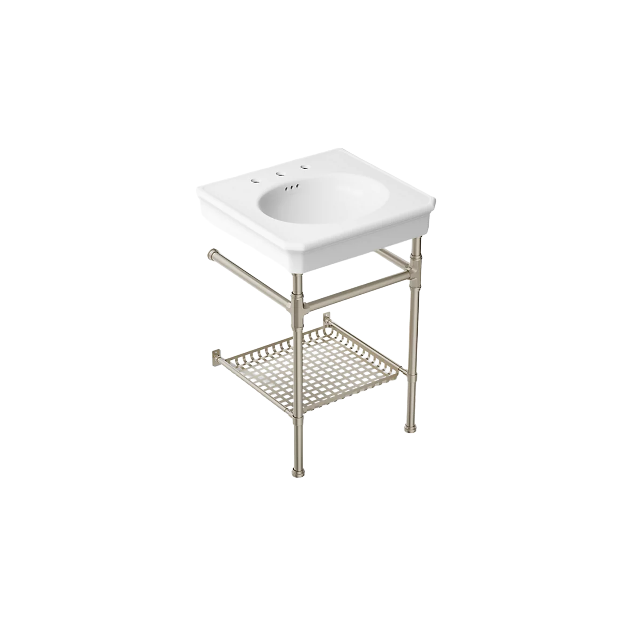 Claude™ console table bathroom sink by Studio McGee from Kohler in white with brushed nickel
