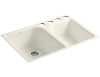 EXECUTIVE CHEF 33 X 22 X 10-5/8 INCHES UNDER-MOUNT LARGE/MEDIUM, HIGH/LOW DOUBLE-BOWL KITCHEN SINK WITH 4 OVERSIZE FAUCET HOLES - robinsonco.ca
