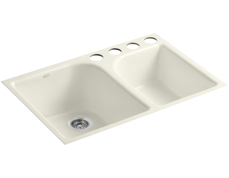 EXECUTIVE CHEF 33 X 22 X 10-5/8 INCHES UNDER-MOUNT LARGE/MEDIUM, HIGH/LOW DOUBLE-BOWL KITCHEN SINK WITH 4 OVERSIZE FAUCET HOLES - robinsonco.ca