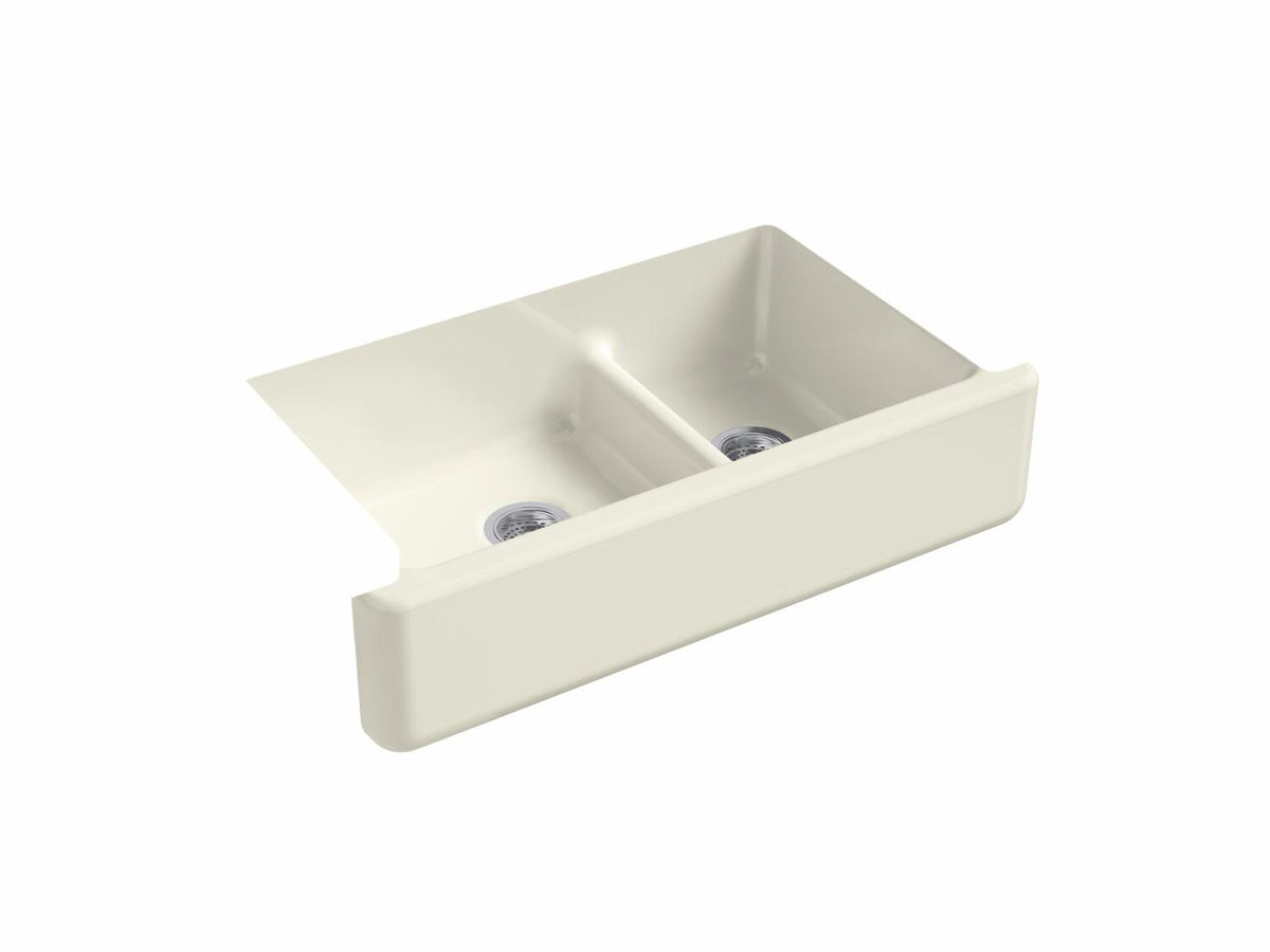 WHITEHAVEN® SELF-TRIMMING® SMART DIVIDE® 35-11/16 X 21-9/16 X 9-5/8 INCHES UNDER-MOUNT LARGE/MEDIUM DOUBLE-BOWL KITCHEN SINK WITH TALL APRON - robinsonco.ca