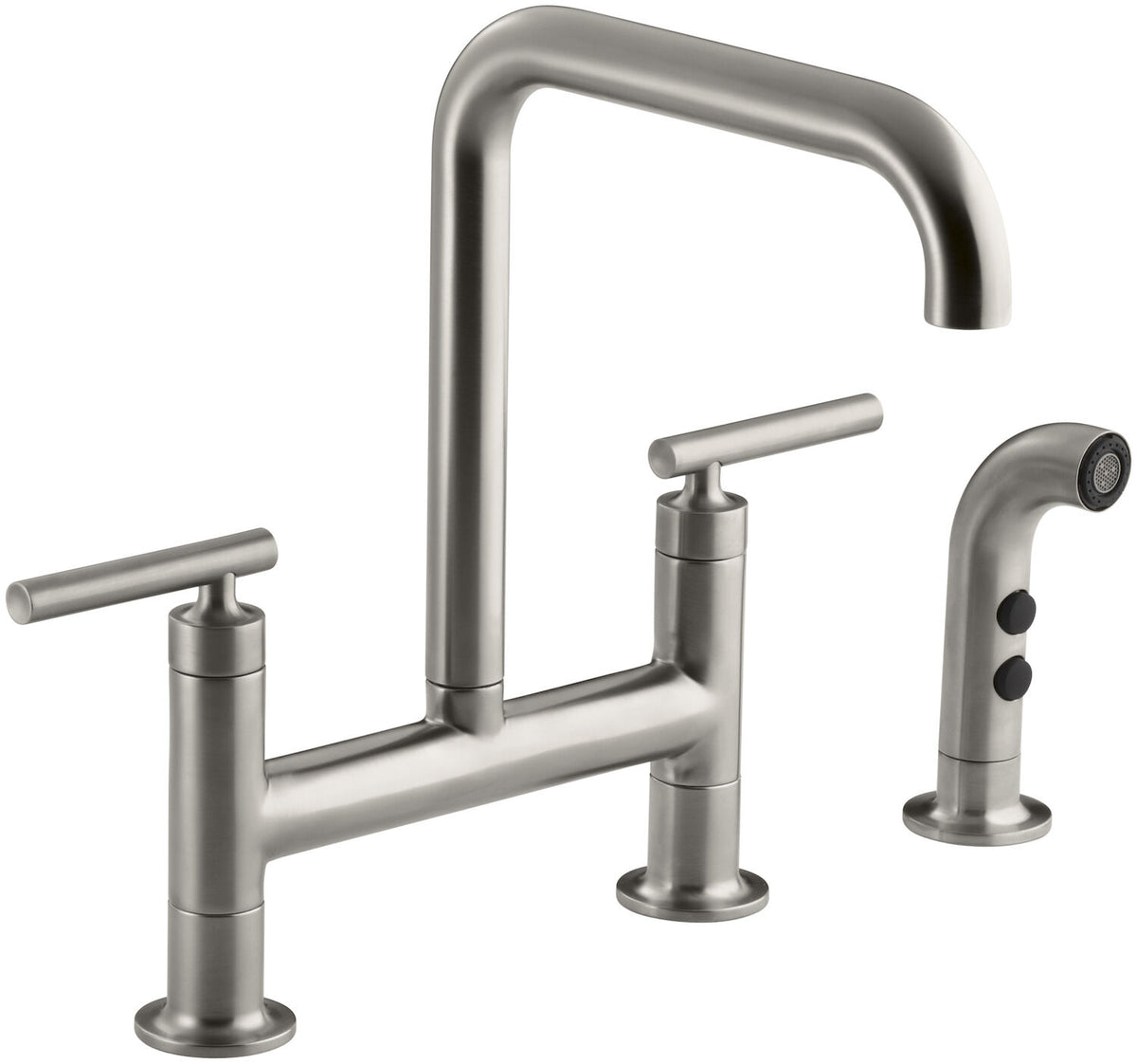 PURIST® TWO-HOLE DECK-MOUNT BRIDGE KITCHEN SINK FAUCET WITH 8-3/8-INCH SPOUT AND MATCHING FINISH SIDESPRAY - robinsonco.ca