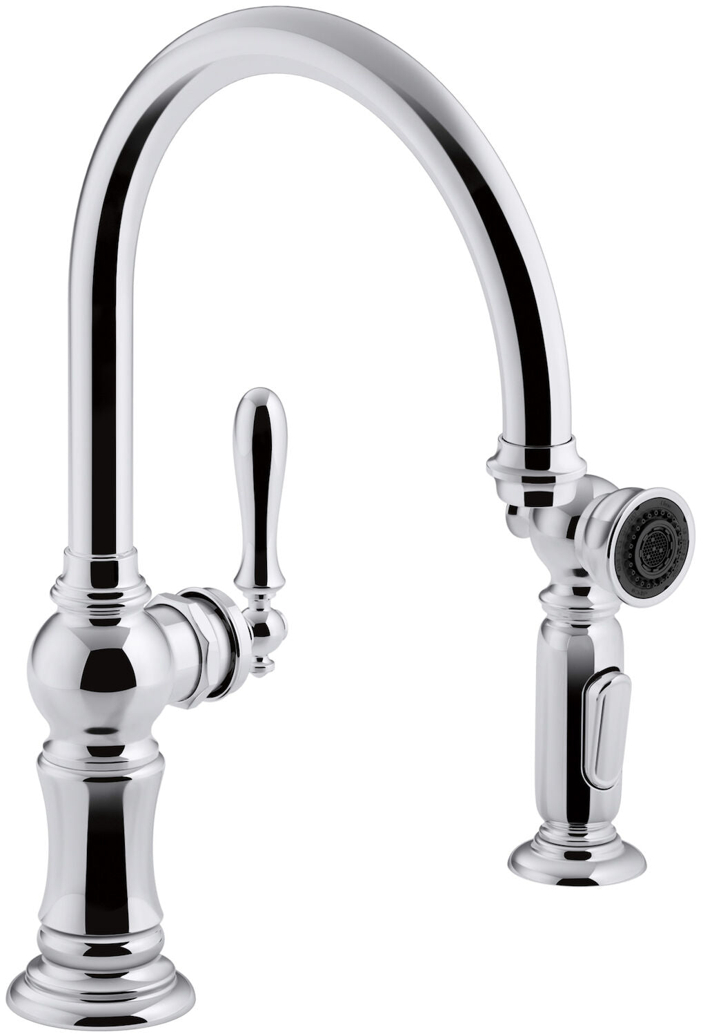 ARTIFACTS® 2-HOLE KITCHEN SINK FAUCET WITH 14-11/16-INCH SWING SPOUT AND MATCHING FINISH TWO-FUNCTION SIDE-SPRAY WITH SWEEP® AND BERRYSOFT® SPRAY, ARC SPOUT DESIGN - robinsonco.ca