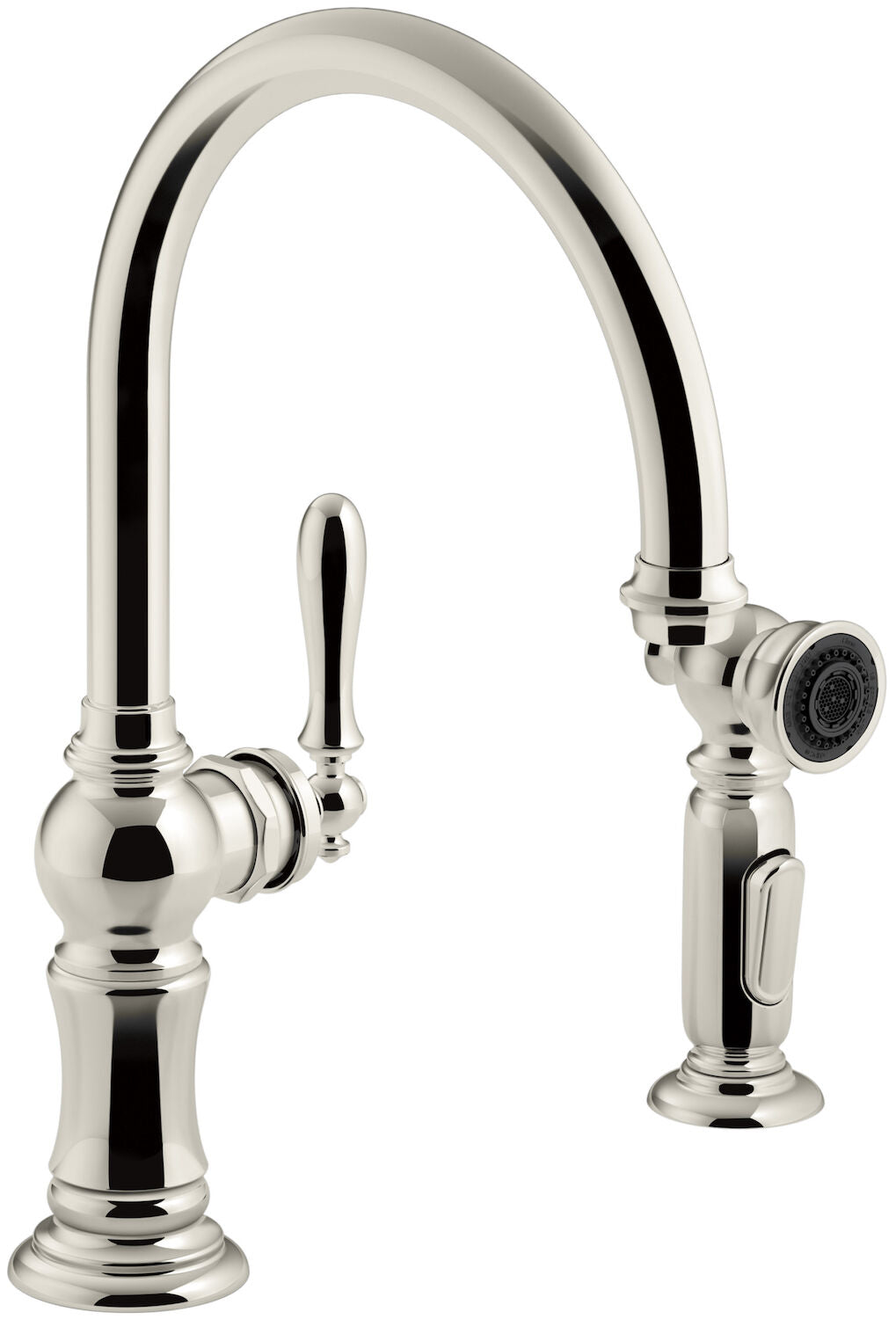ARTIFACTS® 2-HOLE KITCHEN SINK FAUCET WITH 14-11/16-INCH SWING SPOUT AND MATCHING FINISH TWO-FUNCTION SIDE-SPRAY WITH SWEEP® AND BERRYSOFT® SPRAY, ARC SPOUT DESIGN - robinsonco.ca