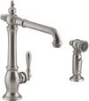 ARTIFACTS® 2-HOLE KITCHEN SINK FAUCET WITH 13-1/2-INCH SWING SPOUT AND MATCHING FINISH TWO-FUNCTION SIDESPRAY WITH SWEEP® AND BERRYSOFT® SPRAY, VICTORIAN SPOUT DESIGN - robinsonco.ca