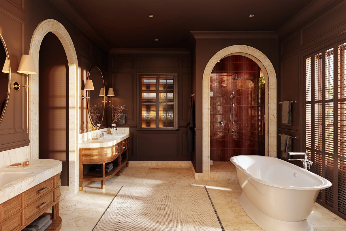 Bathroom with Riobel Manifesto Tub, Shower and Faucets