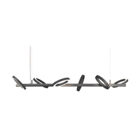 Moooi Pallana pendant light fixture with black matte textured rings and knitted fabric