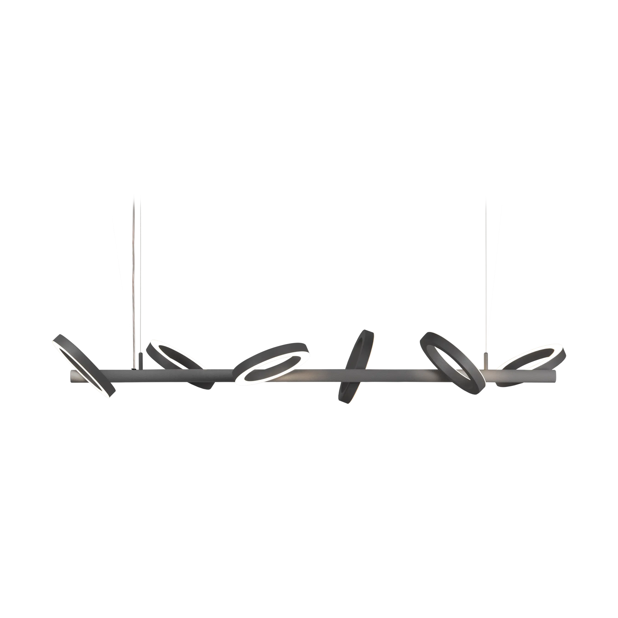 Moooi Pallana pendant light fixture with black matte textured rings and knitted fabric