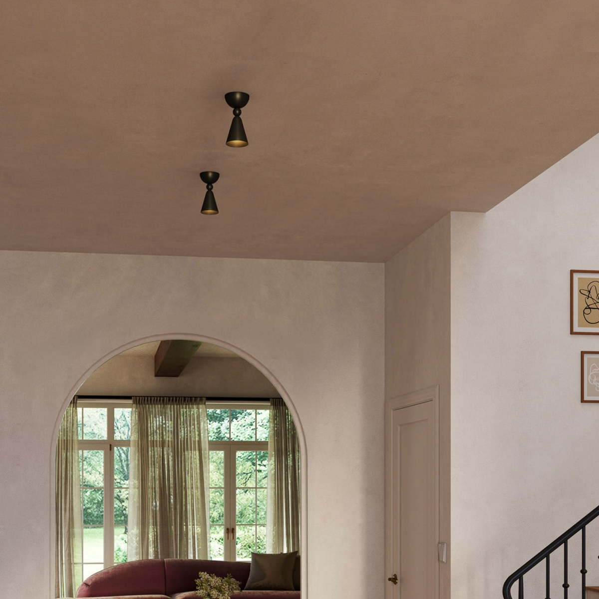 Alora Murphy Semi Flush Mount in matte urban bronze finish ceiling mounted in modern living space