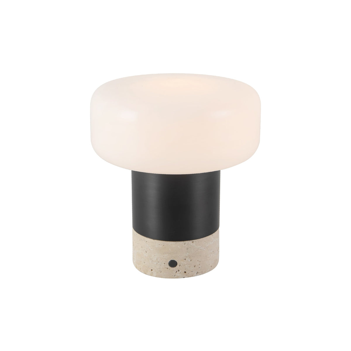 Alora Niko Table Lamp with black and stone base and opal glass shade